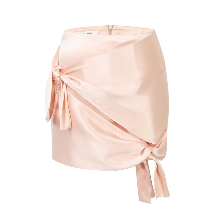 Peach Pink Bowknot Lace-up Skirt