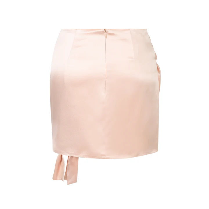 Peach Pink Bowknot Lace-up Skirt