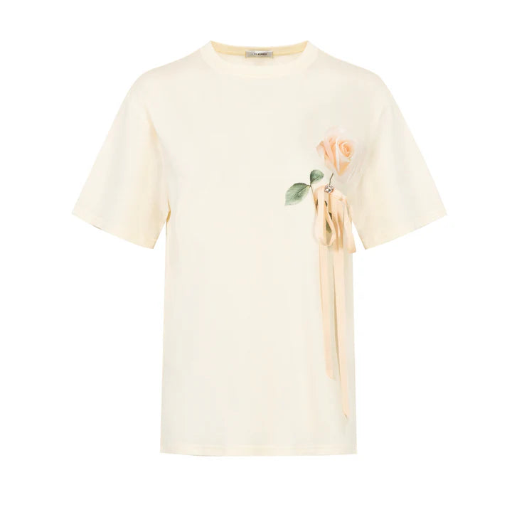 Creamy Rose Lace-up T-shirt