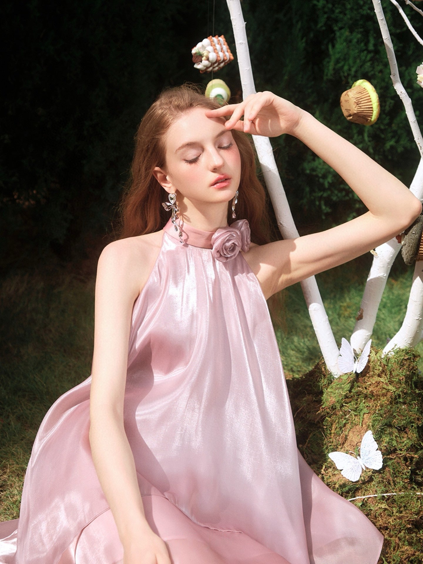 Dyed Organza Asymmetrical Hem Sleek Dress in Purple