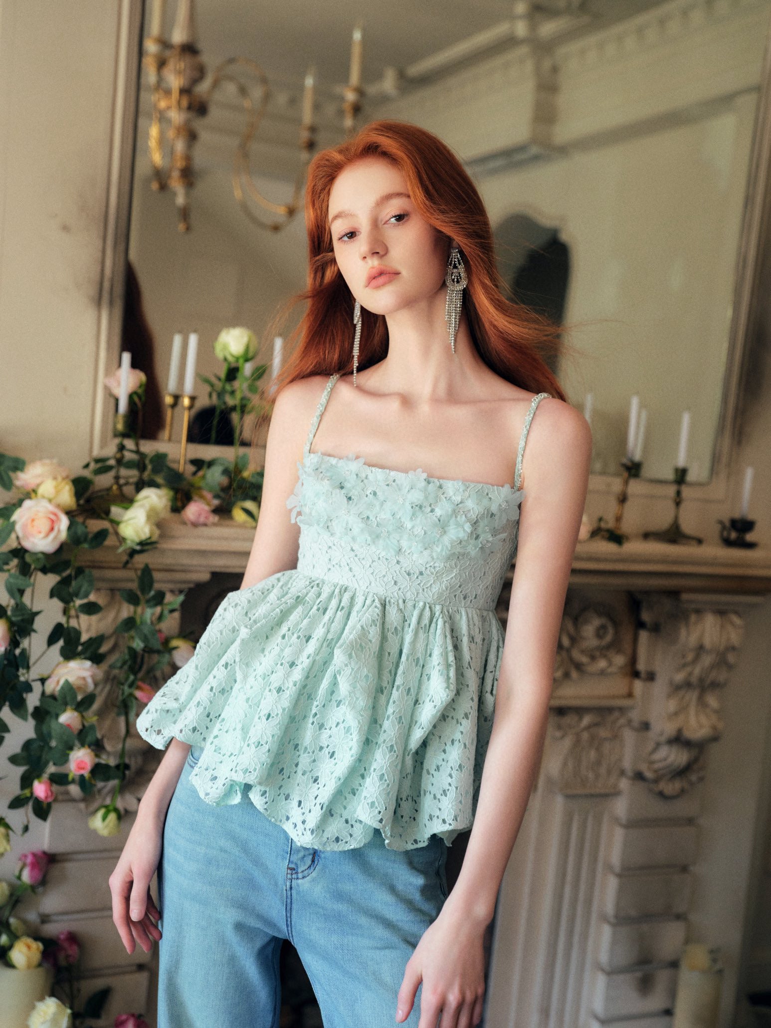 Handmade Crystal Flower Silhouette Camisole