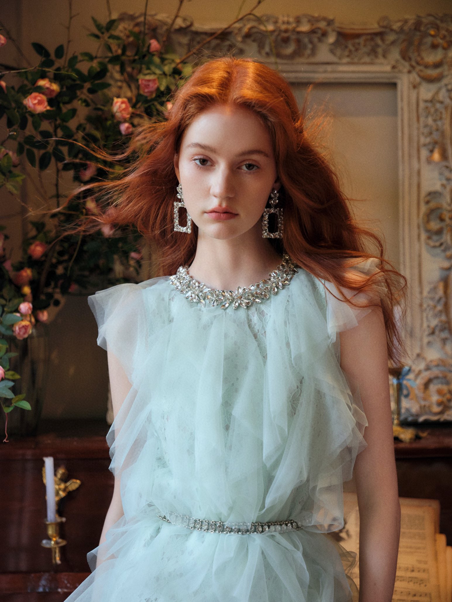 Crystal Embellished Layered Ruffle Dress