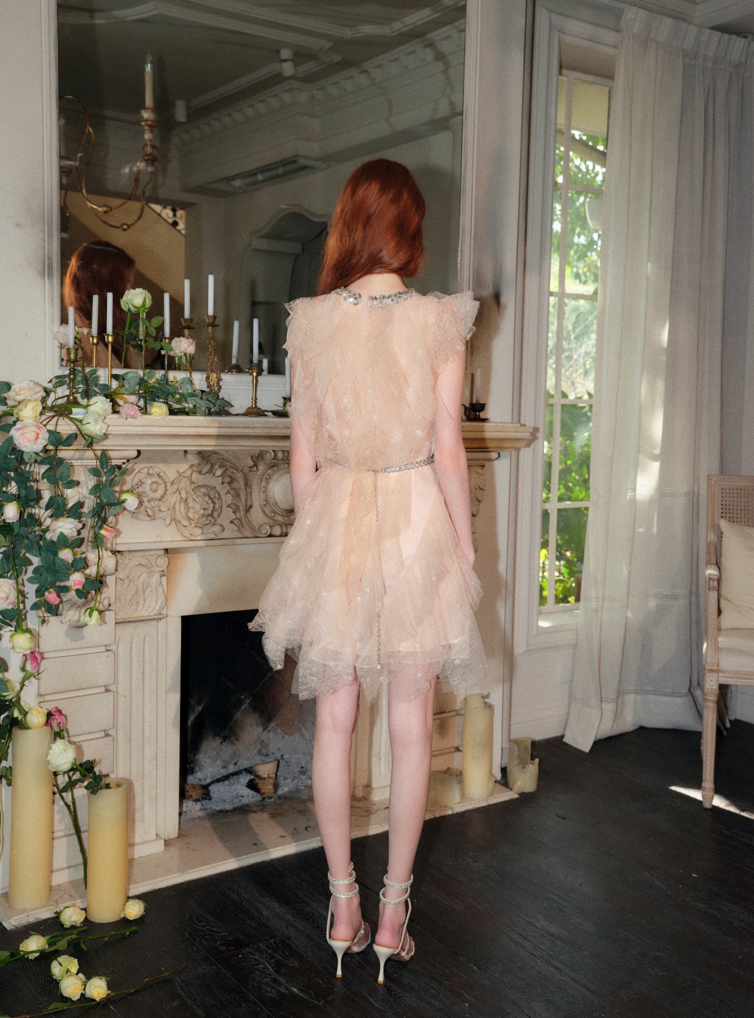 Crystal Embellished Layered Ruffle Dress