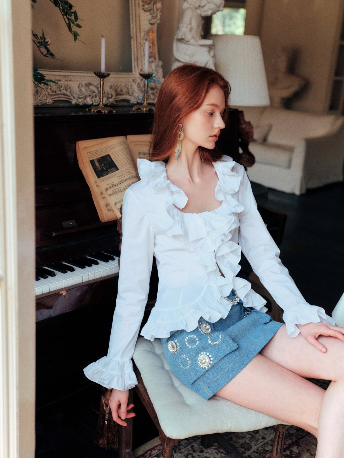 Embellished Rhinestone Denim Skirt