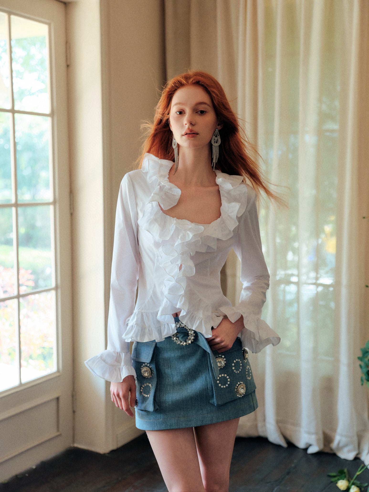 Embellished Rhinestone Denim Skirt