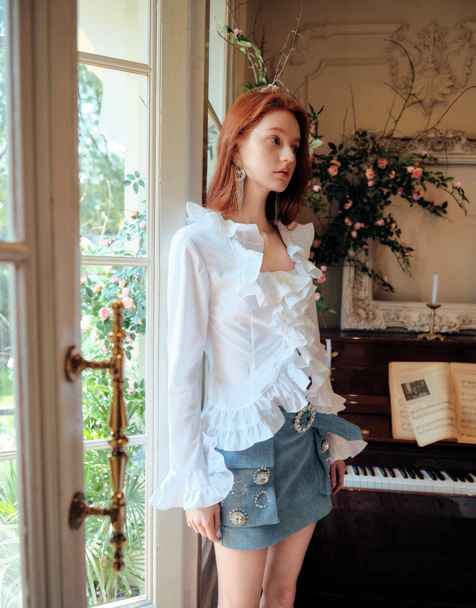 White Ruffled Lace Shirt
