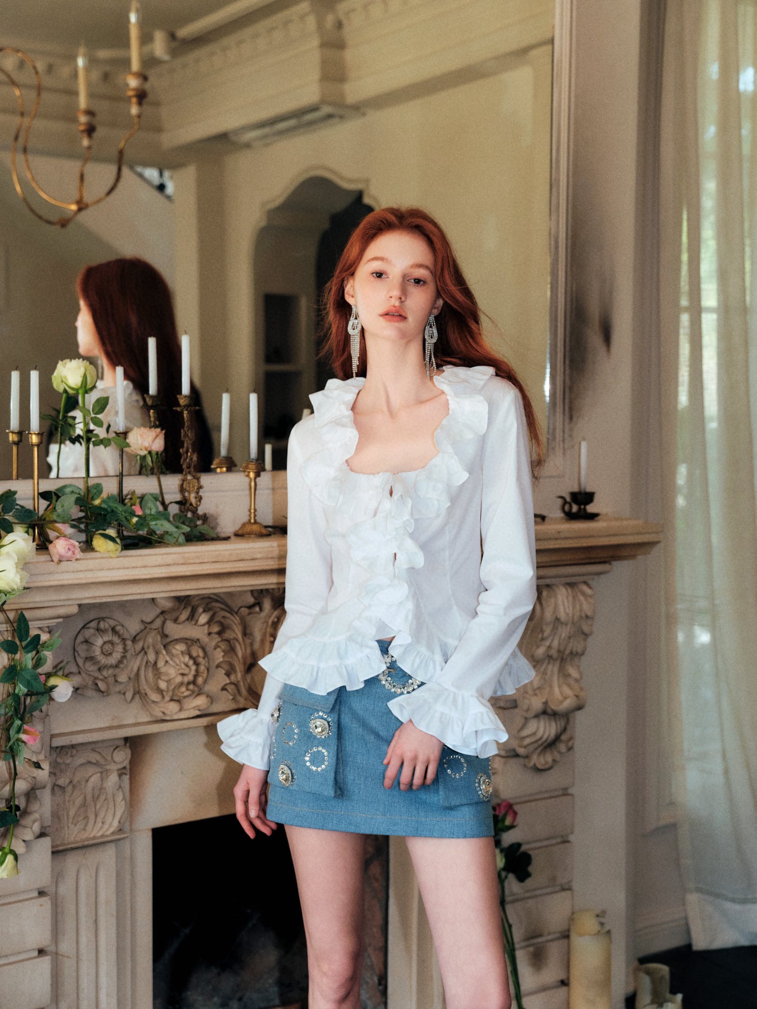 White Ruffled Lace Shirt