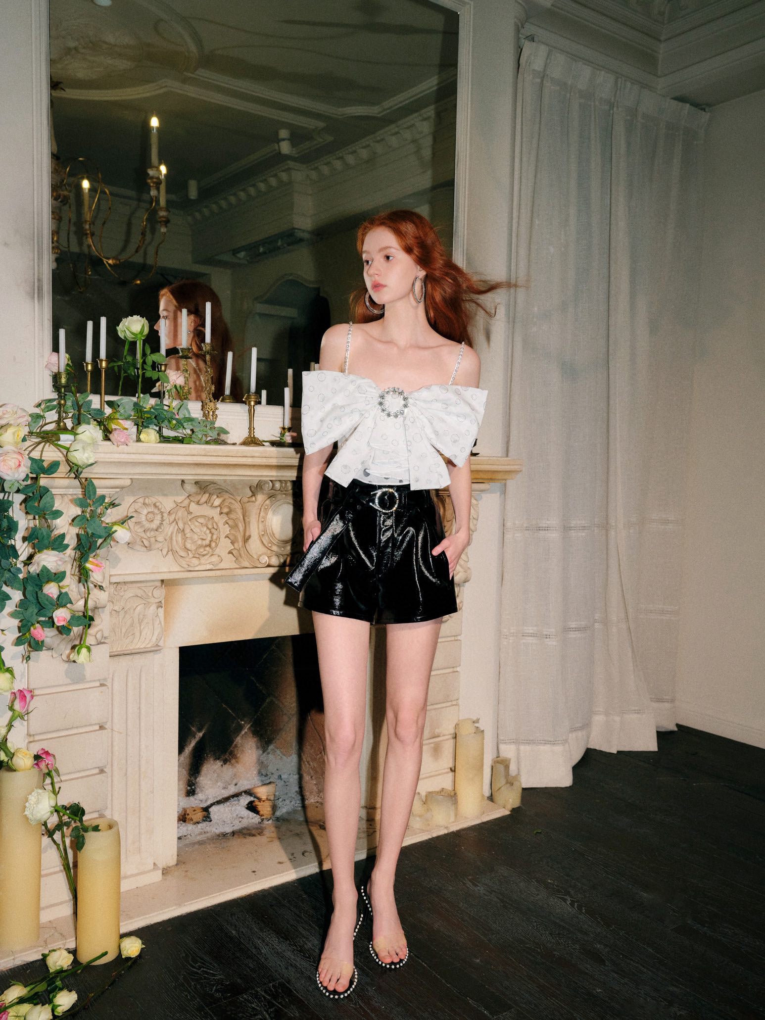 White Silver Cutout Bow Top
