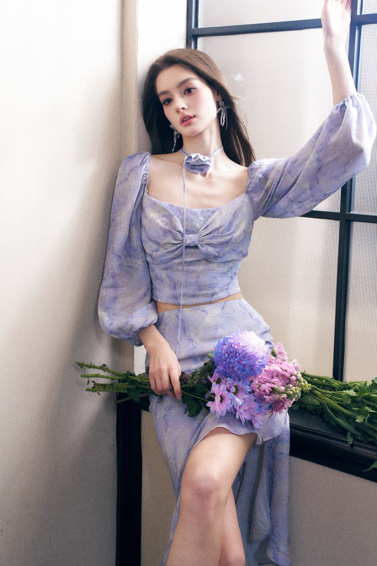 Lavender High Waisted Ruffle Asymmetrical Skirt