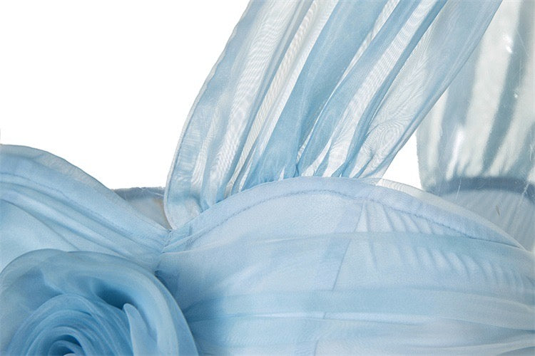 Dyed Organza Rose Layered Mini Dress in Blue