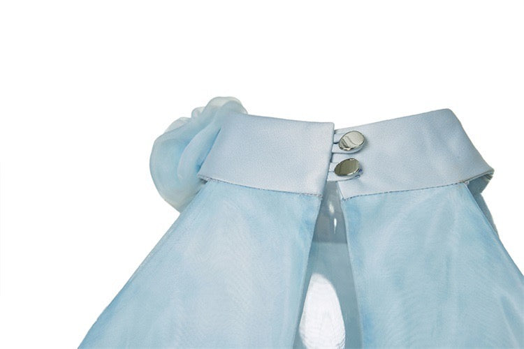 Dyed Organza Asymmetrical Hem Dress in Blue