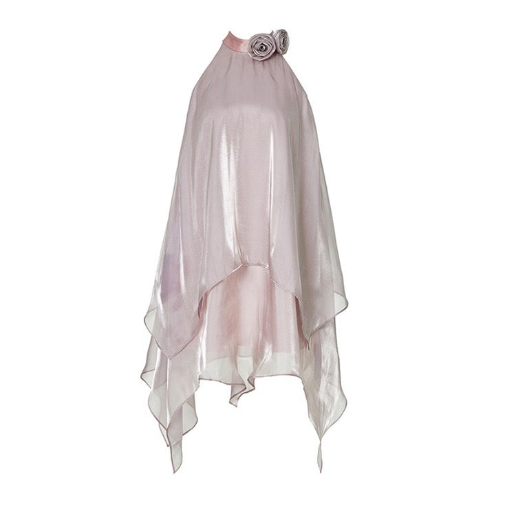 Dyed Organza Asymmetrical Hem Sleek Dress in Purple