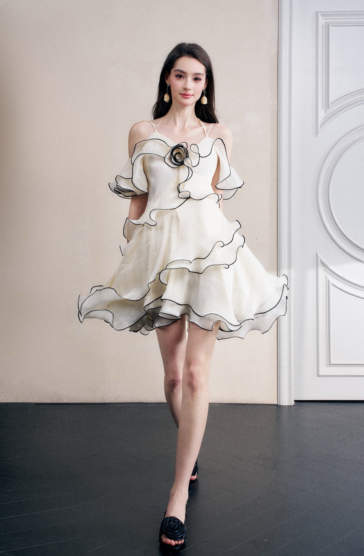 White Layered Ruffle Off-shoulder Sleek Mini Dress