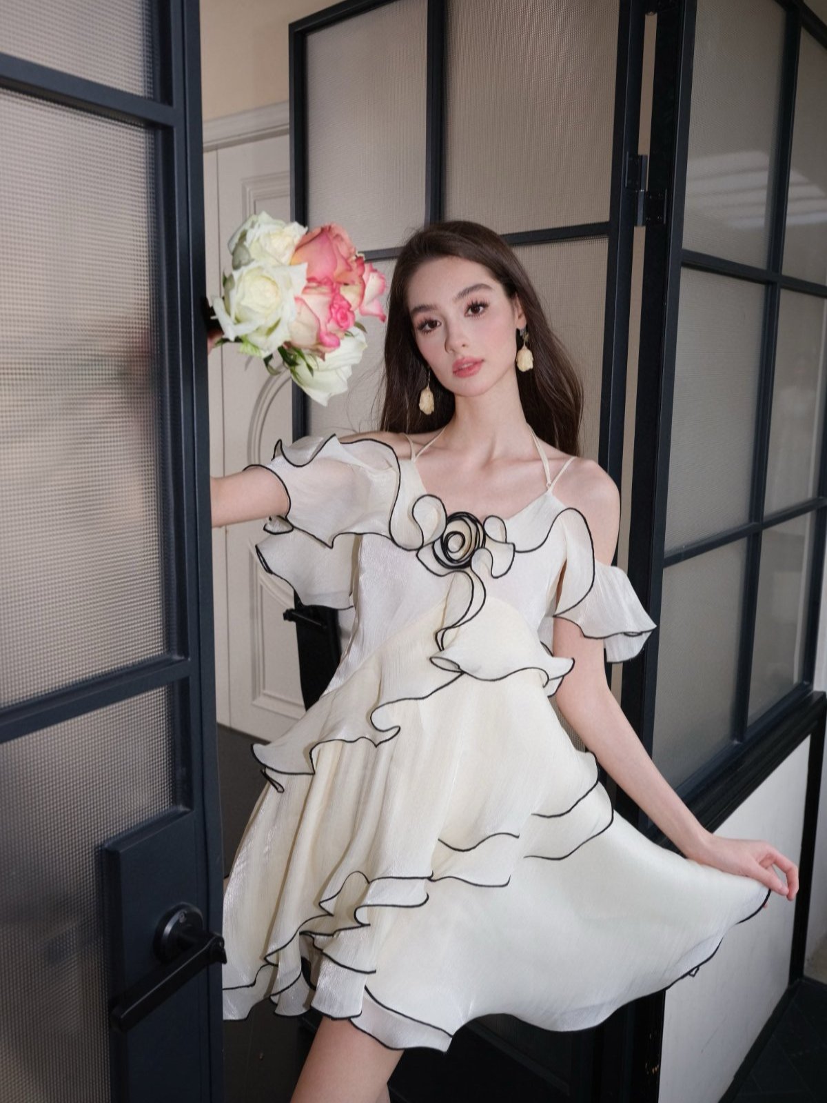 White Layered Ruffle Off-shoulder Sleek Mini Dress