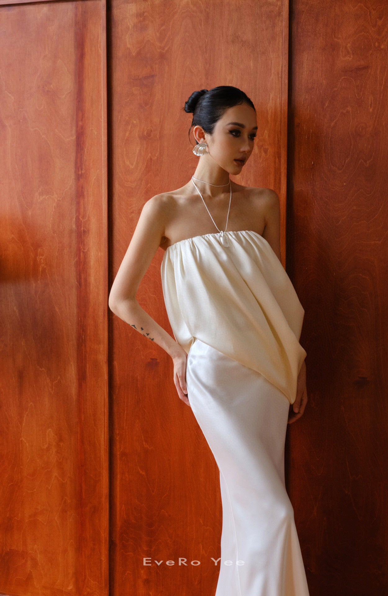 Creamy Gathered Strapless Top