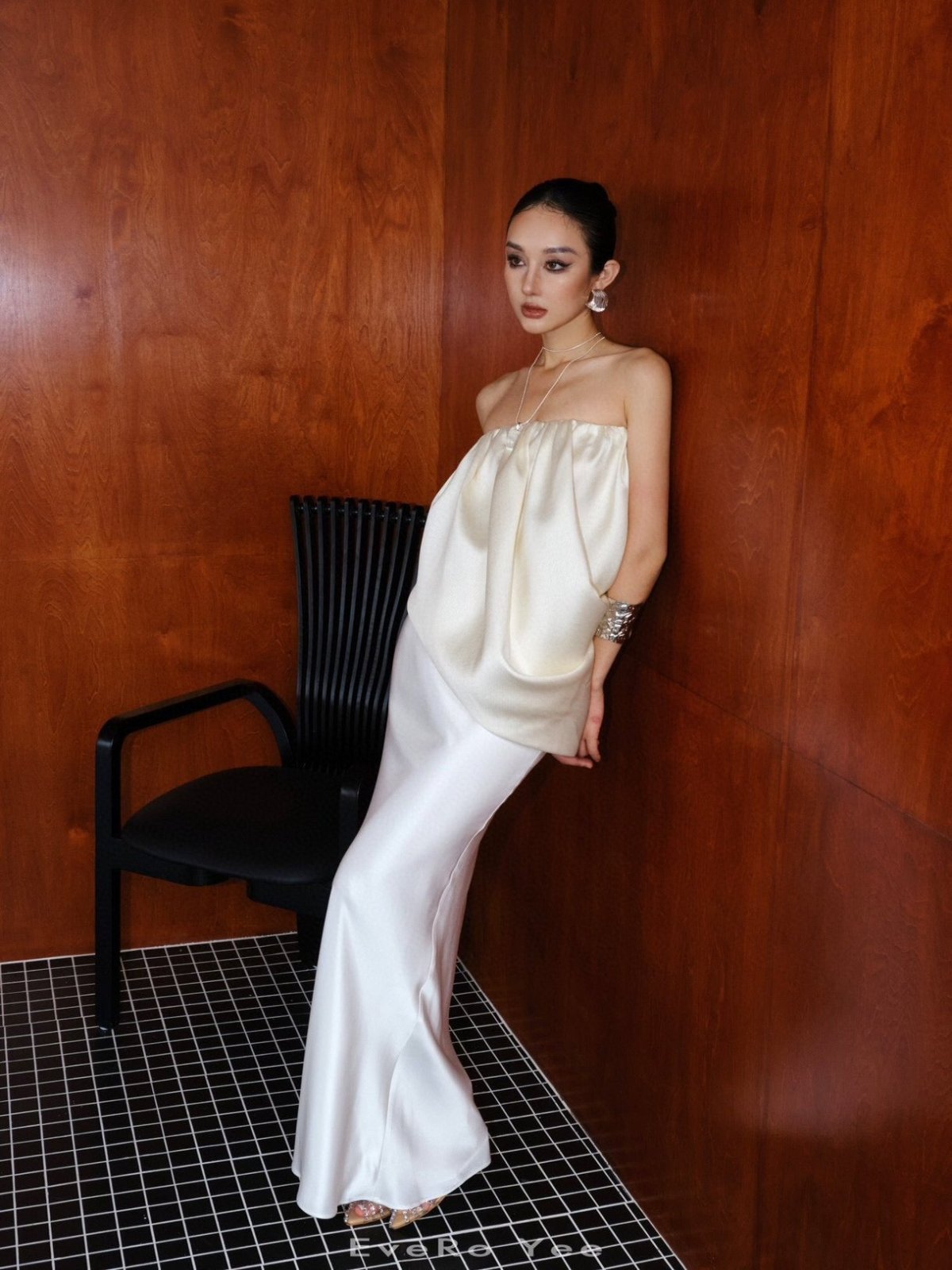 Creamy Gathered Strapless Top