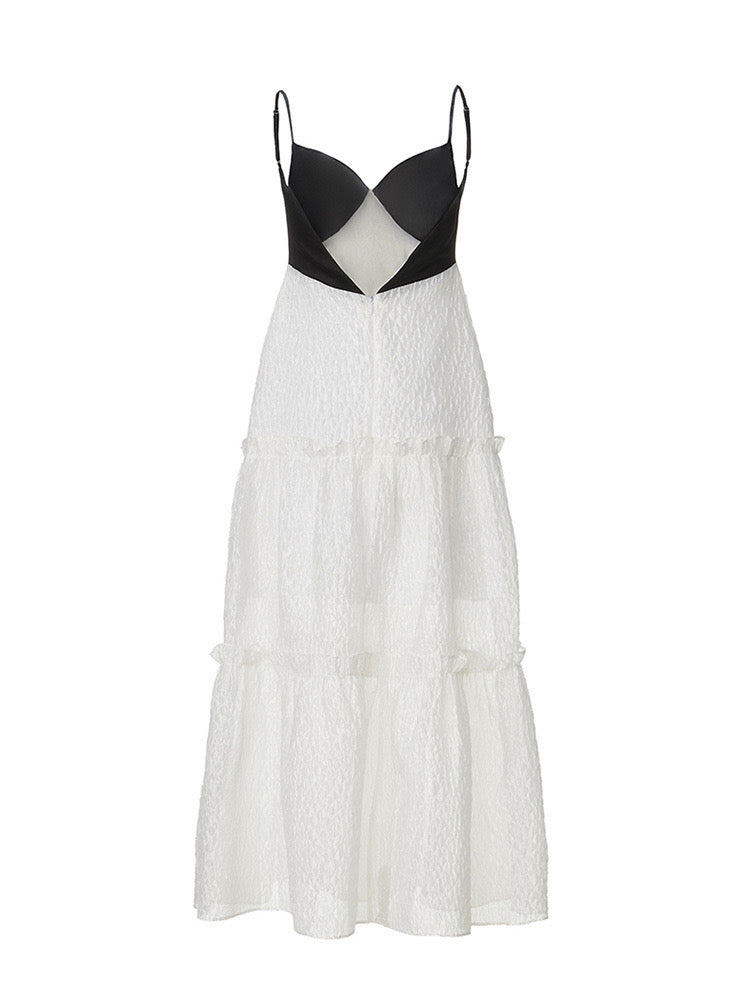 V-neck Jacquard Midi Dress in White