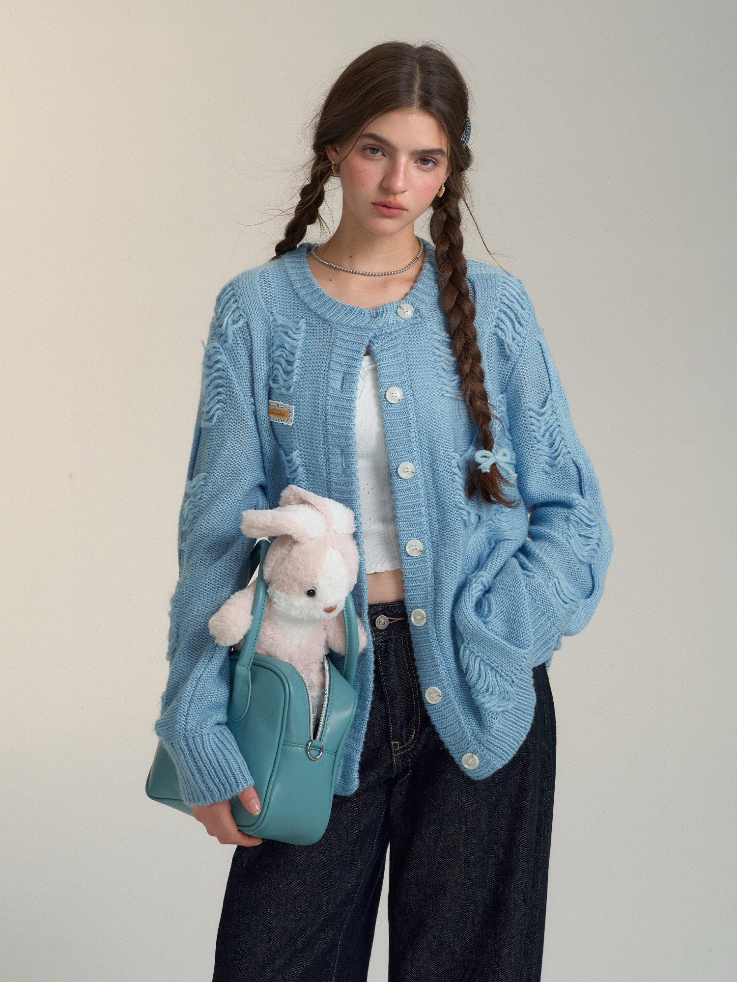 Retro Distressed Knit Cardigan