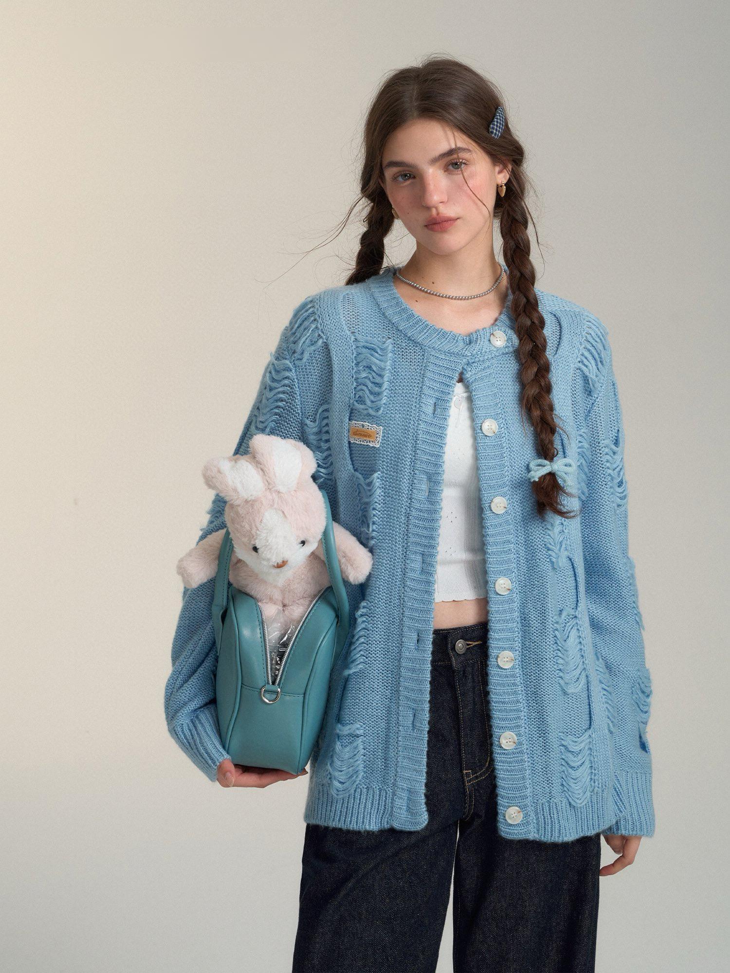 Retro Distressed Knit Cardigan