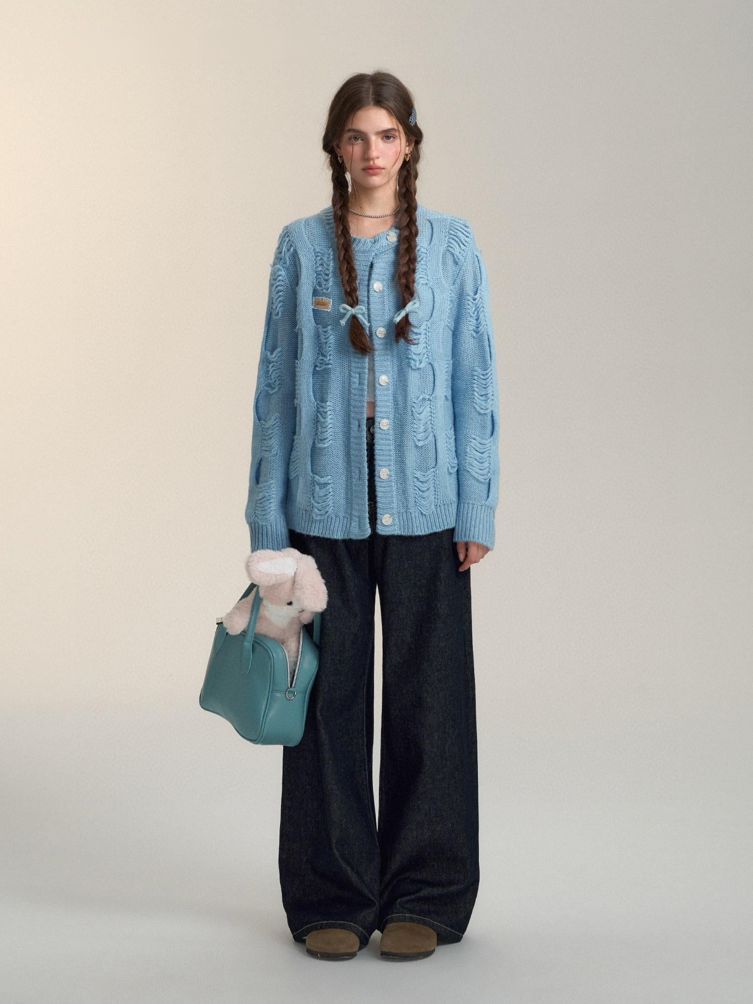 Retro Distressed Knit Cardigan