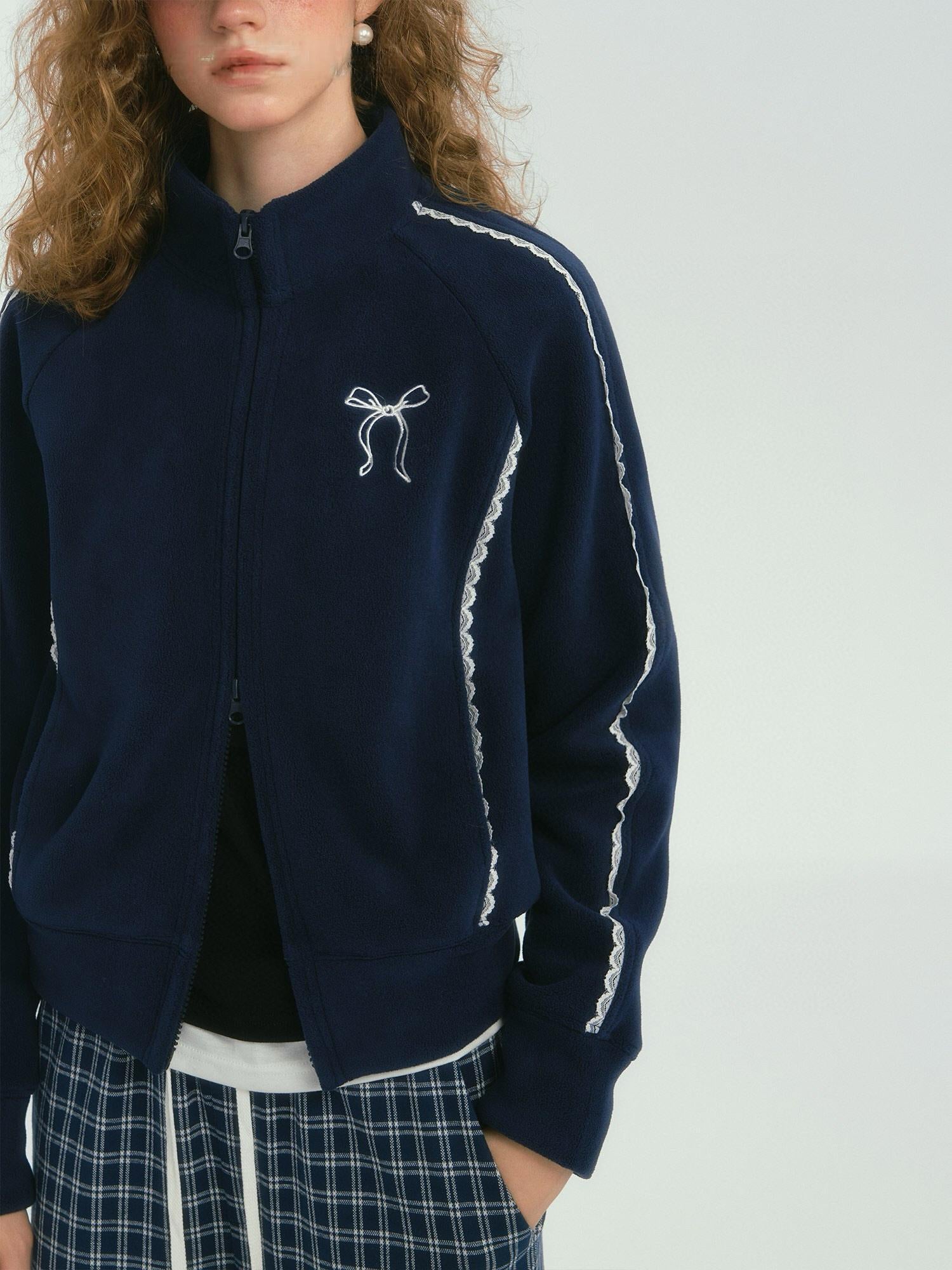 Lace-Trimmed Stand-Collar Jacket
