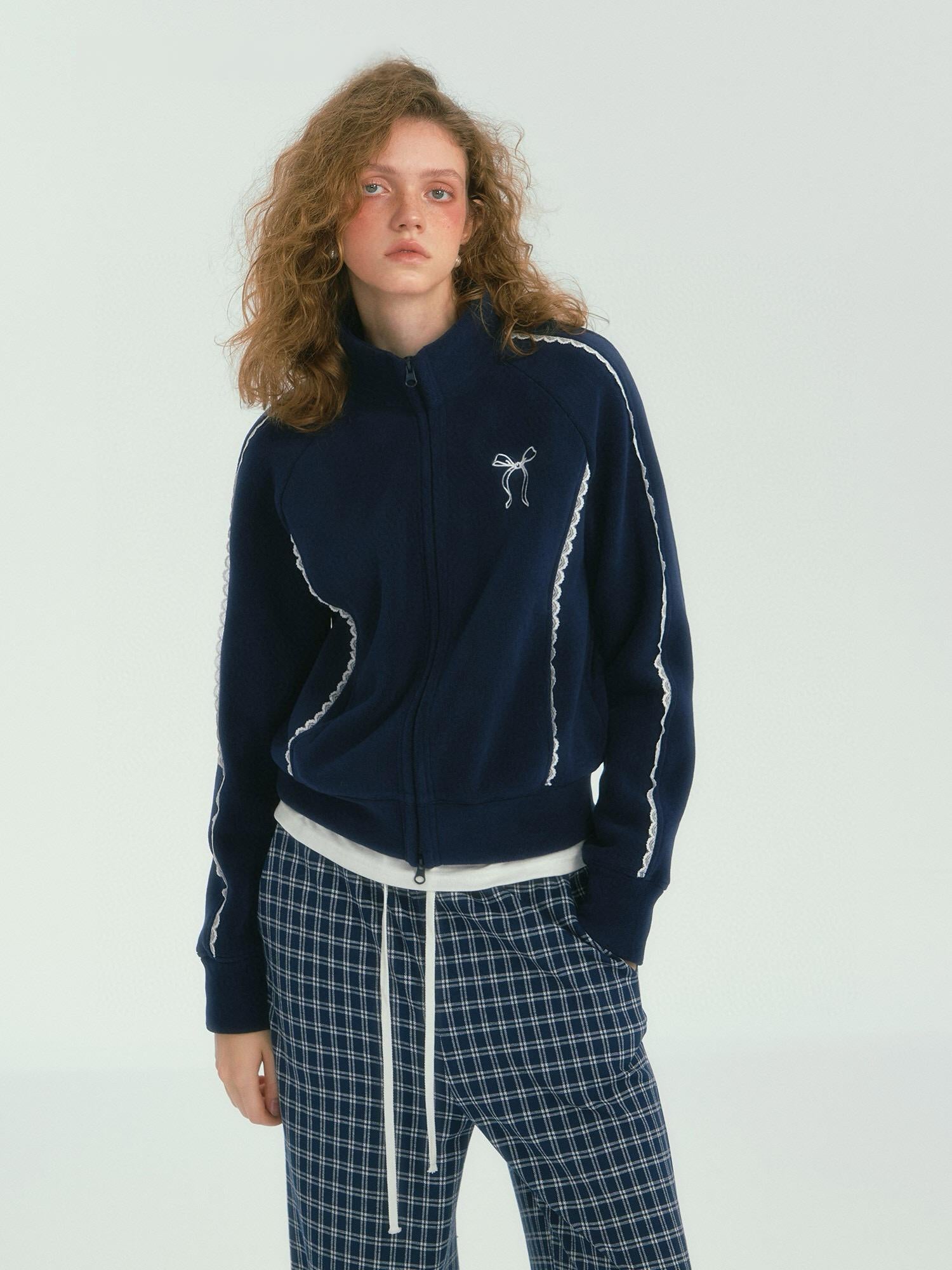 Lace-Trimmed Stand-Collar Jacket