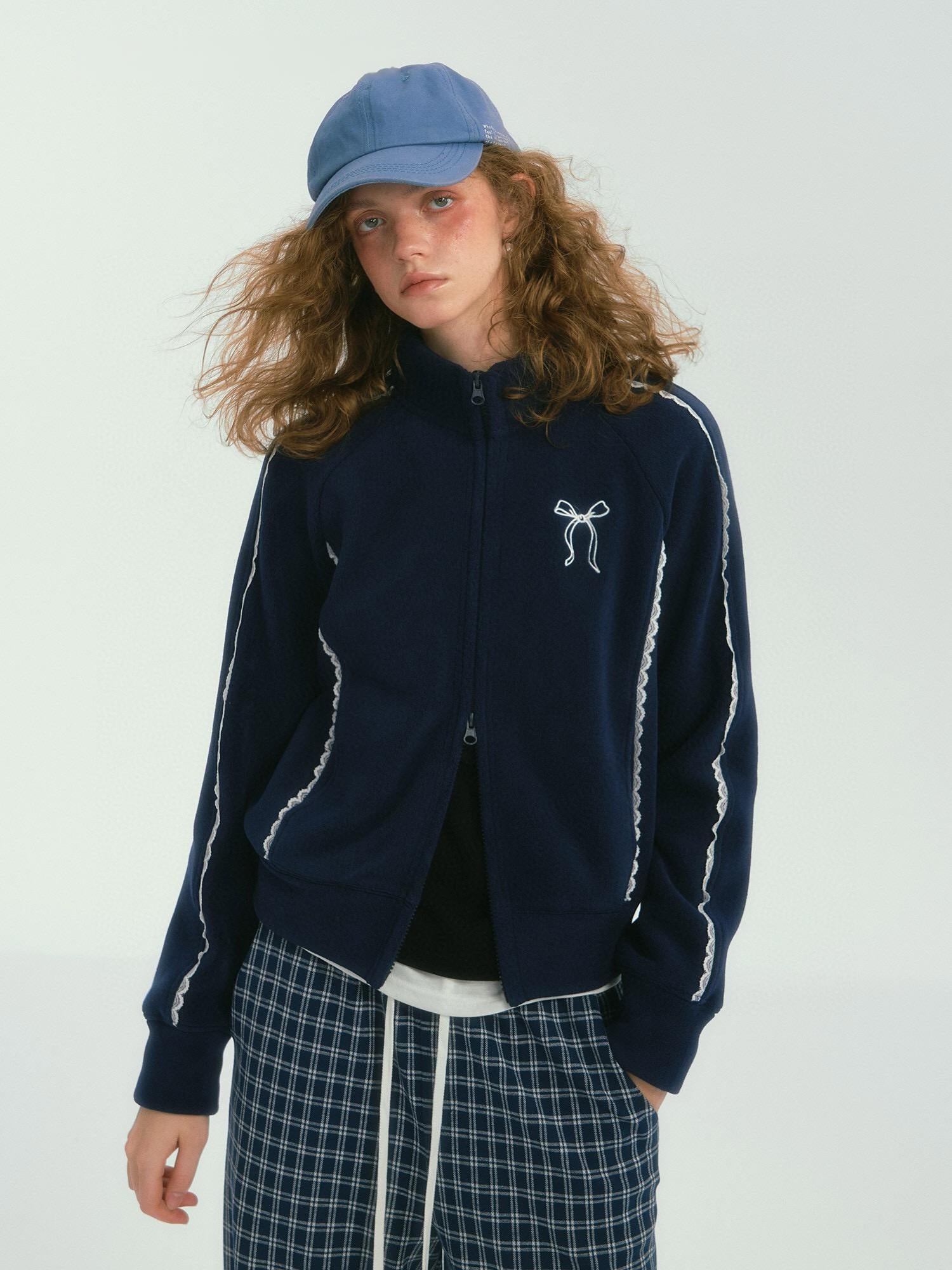 Lace-Trimmed Stand-Collar Jacket
