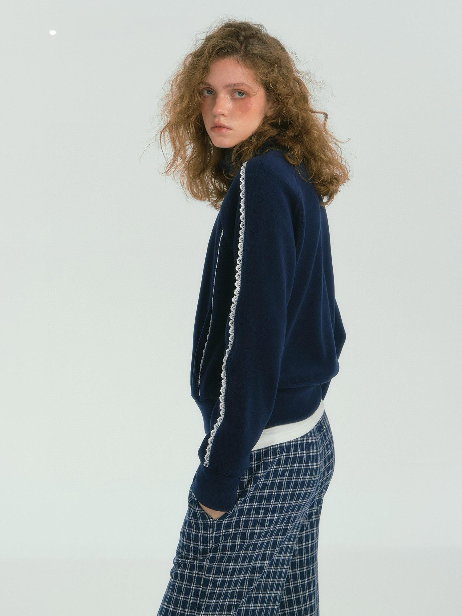 Lace-Trimmed Stand-Collar Jacket