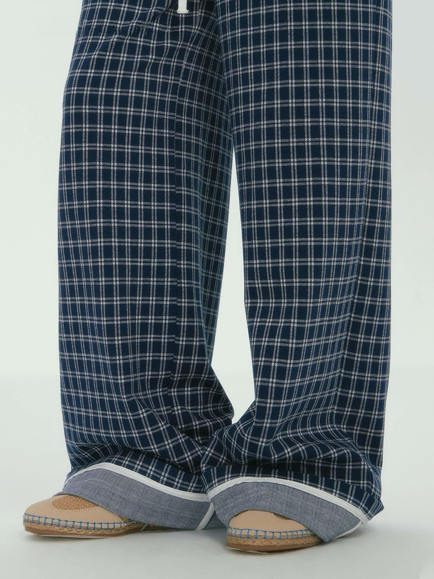 Relaxed Fit Plaid Wide-Leg Pants