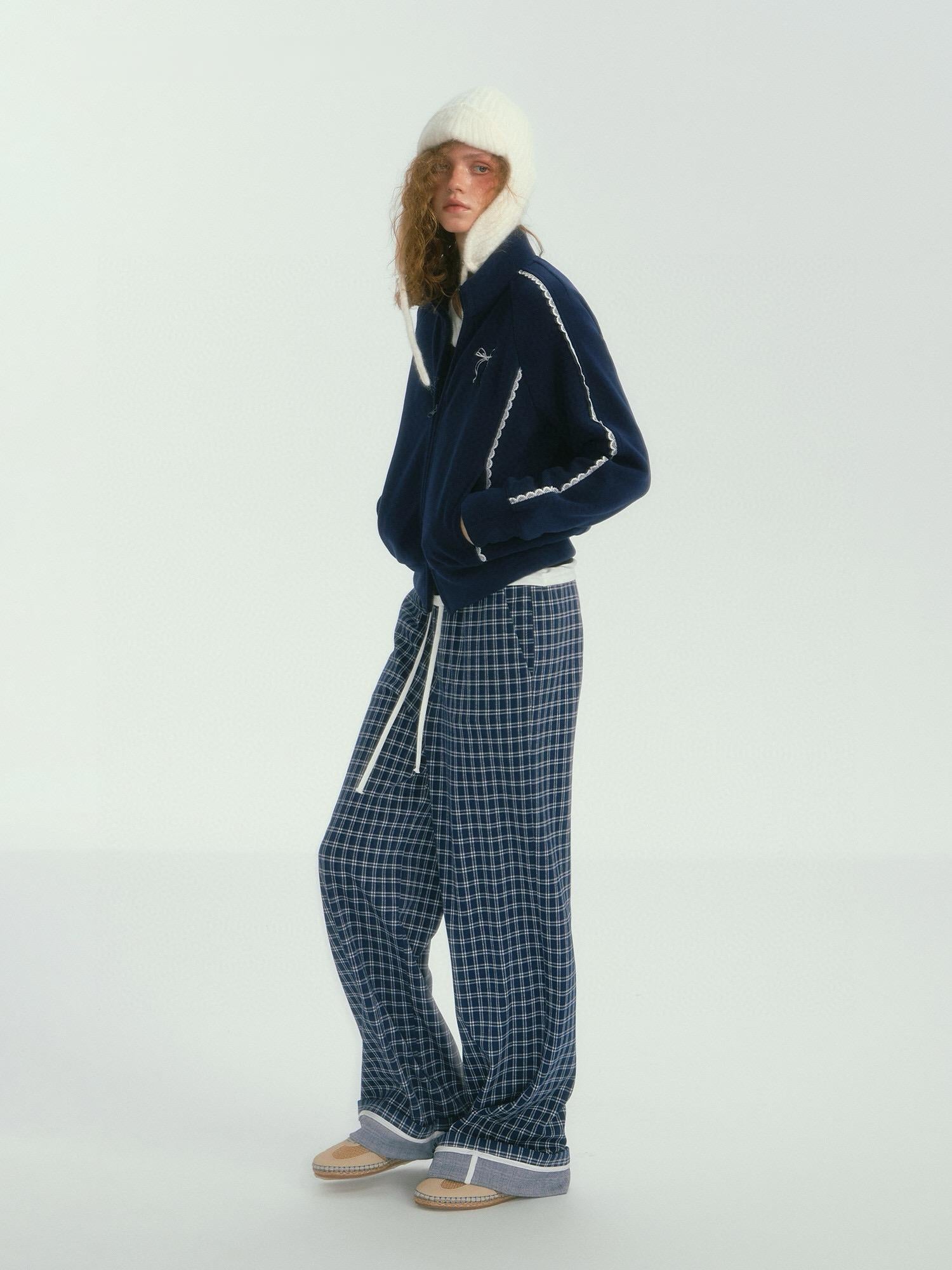 Relaxed Fit Plaid Wide-Leg Pants