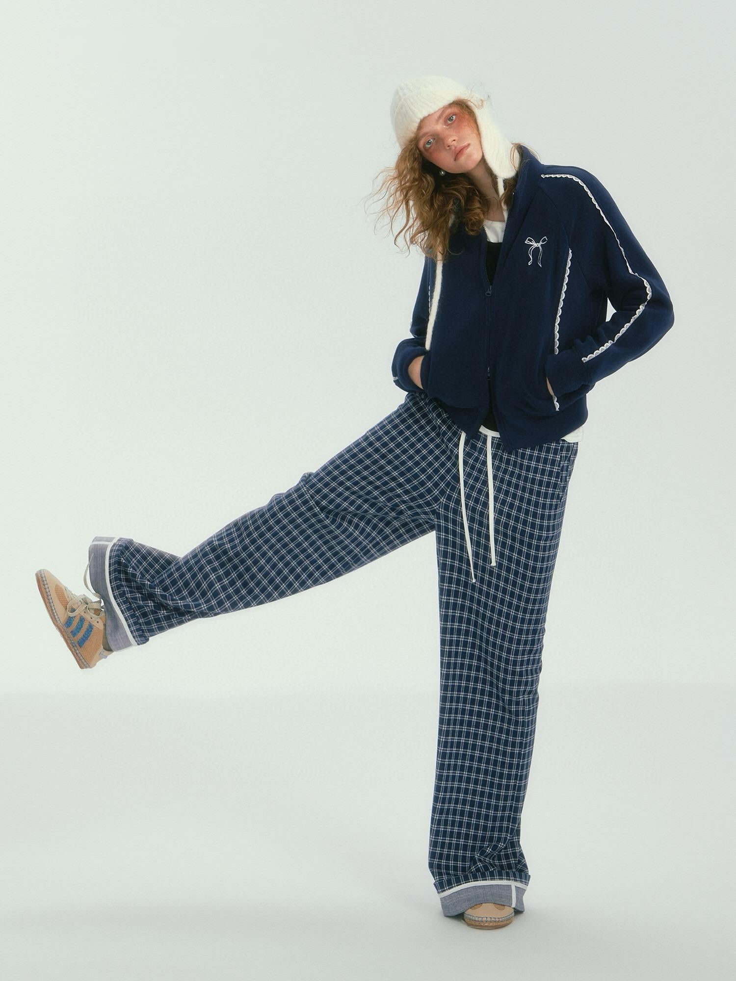Relaxed Fit Plaid Wide-Leg Pants