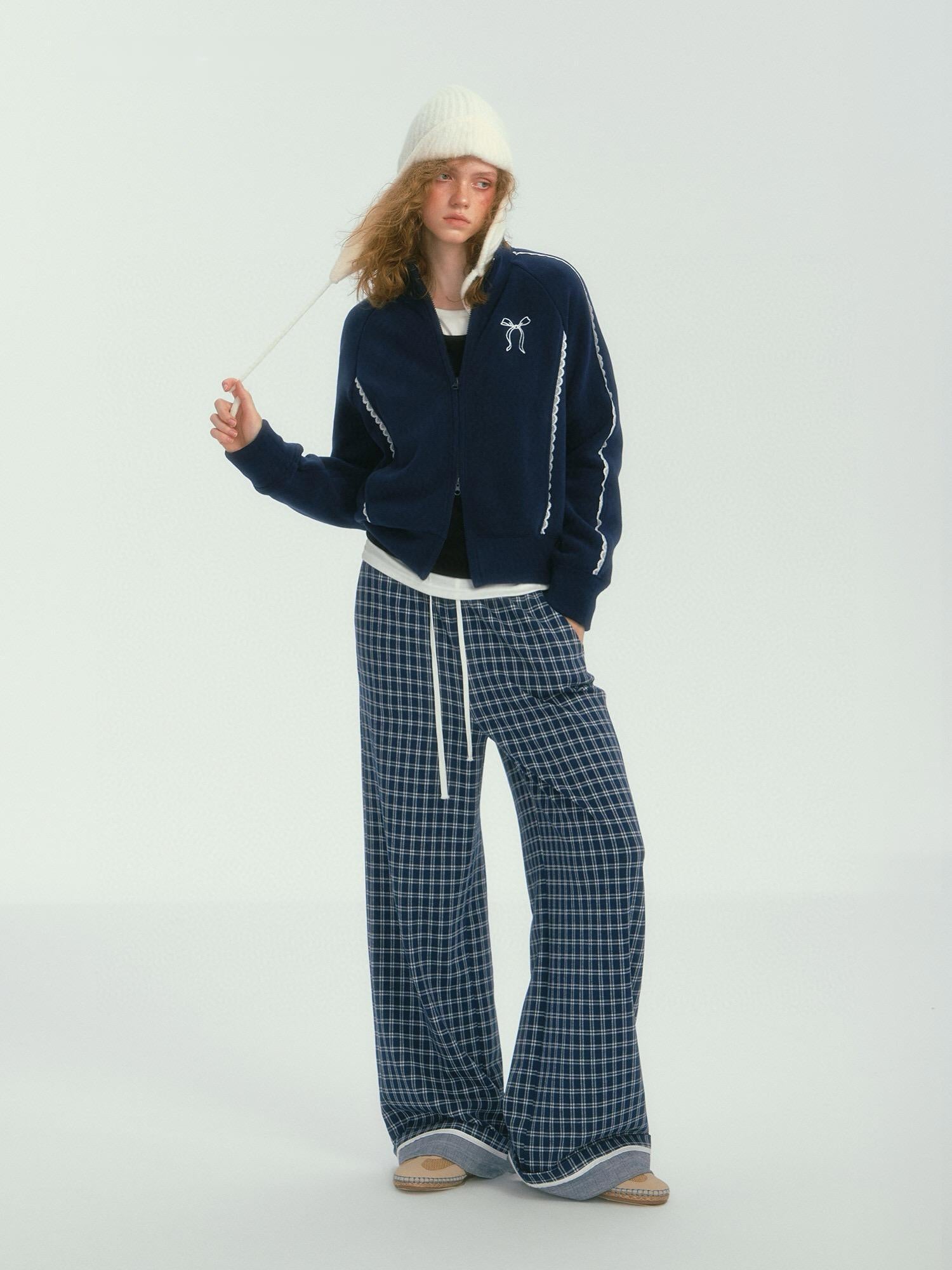 Relaxed Fit Plaid Wide-Leg Pants