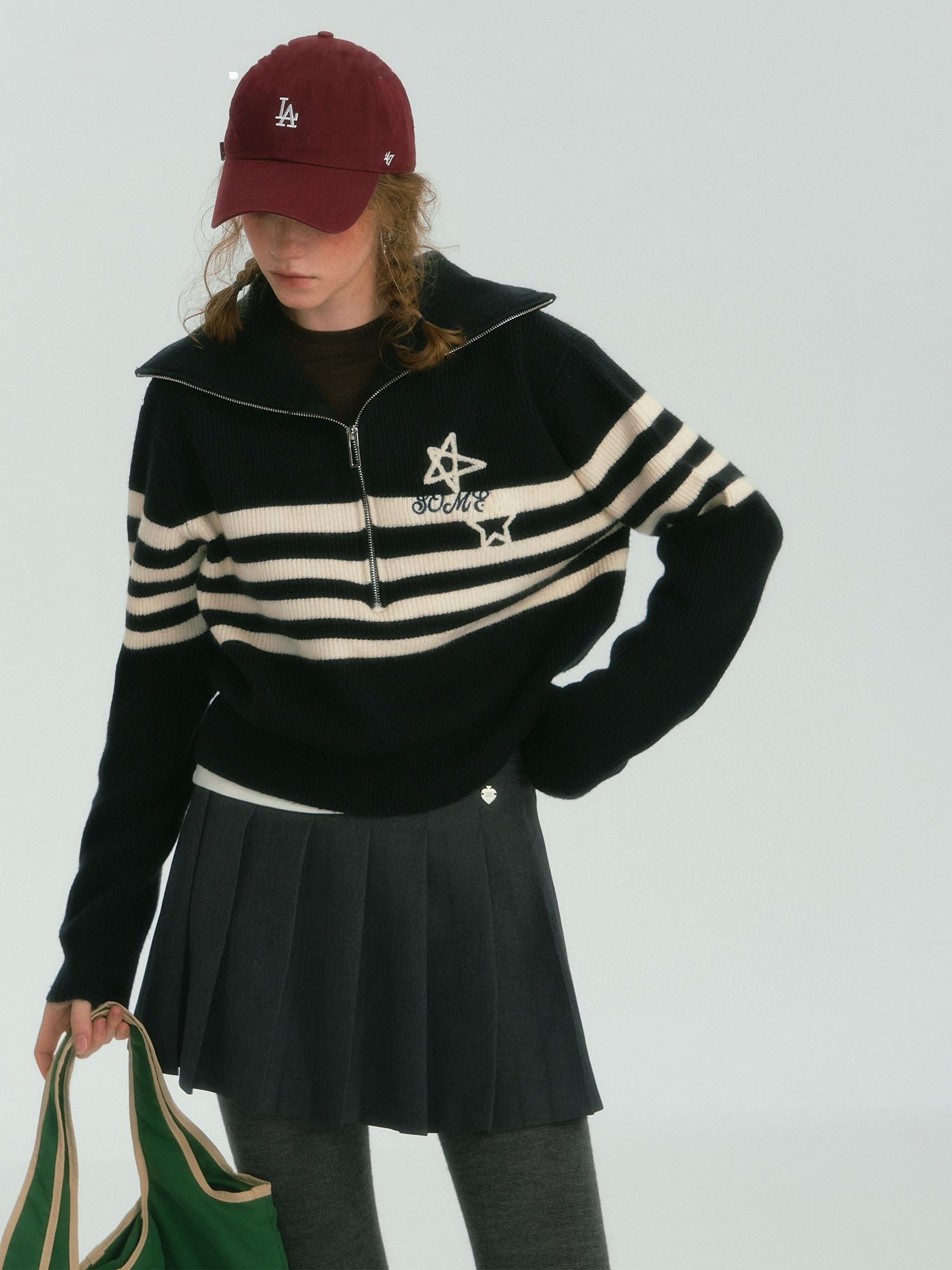 Star Stripe Half-Zip Knit Sweater