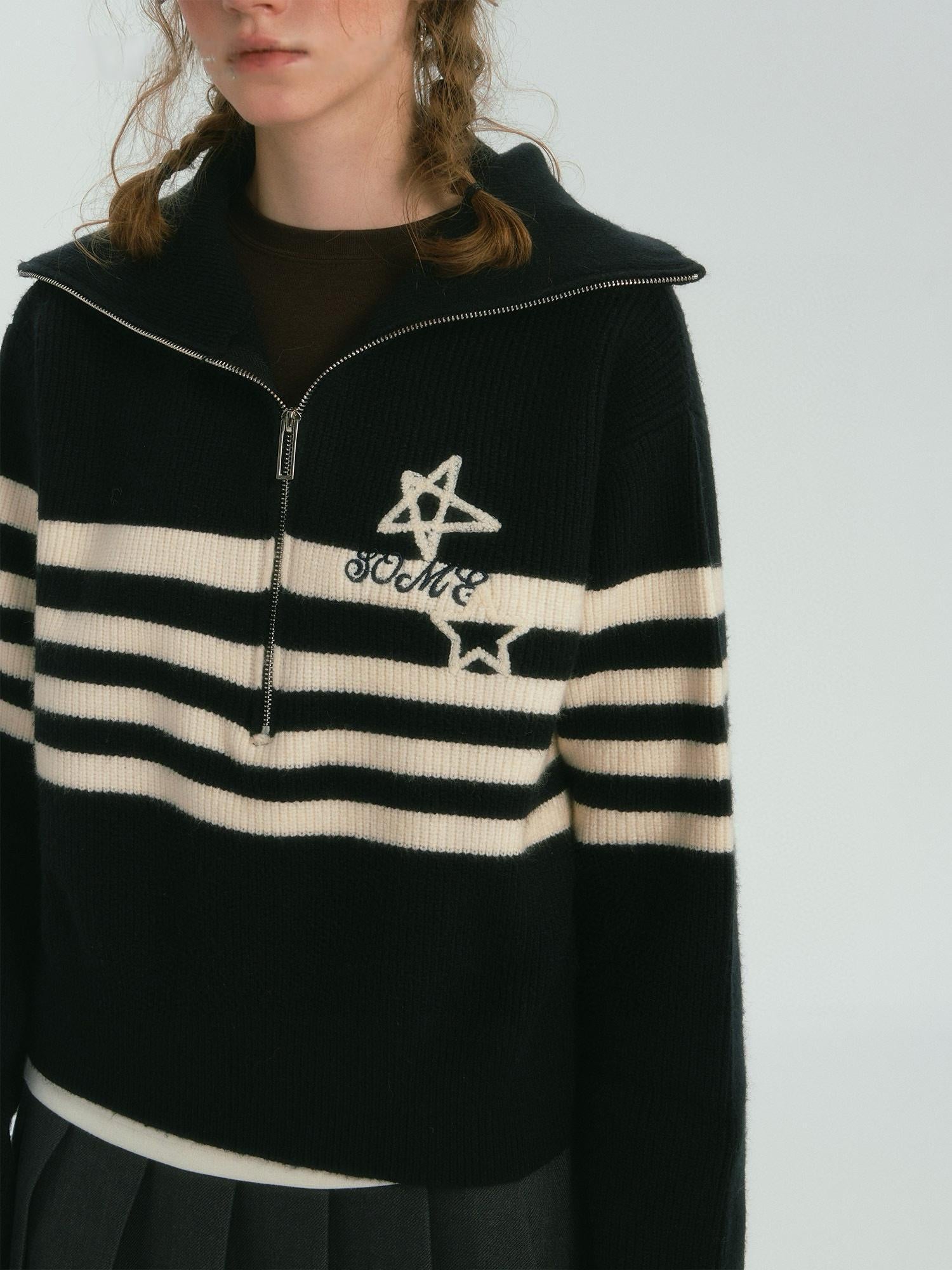 Star Stripe Half-Zip Knit Sweater