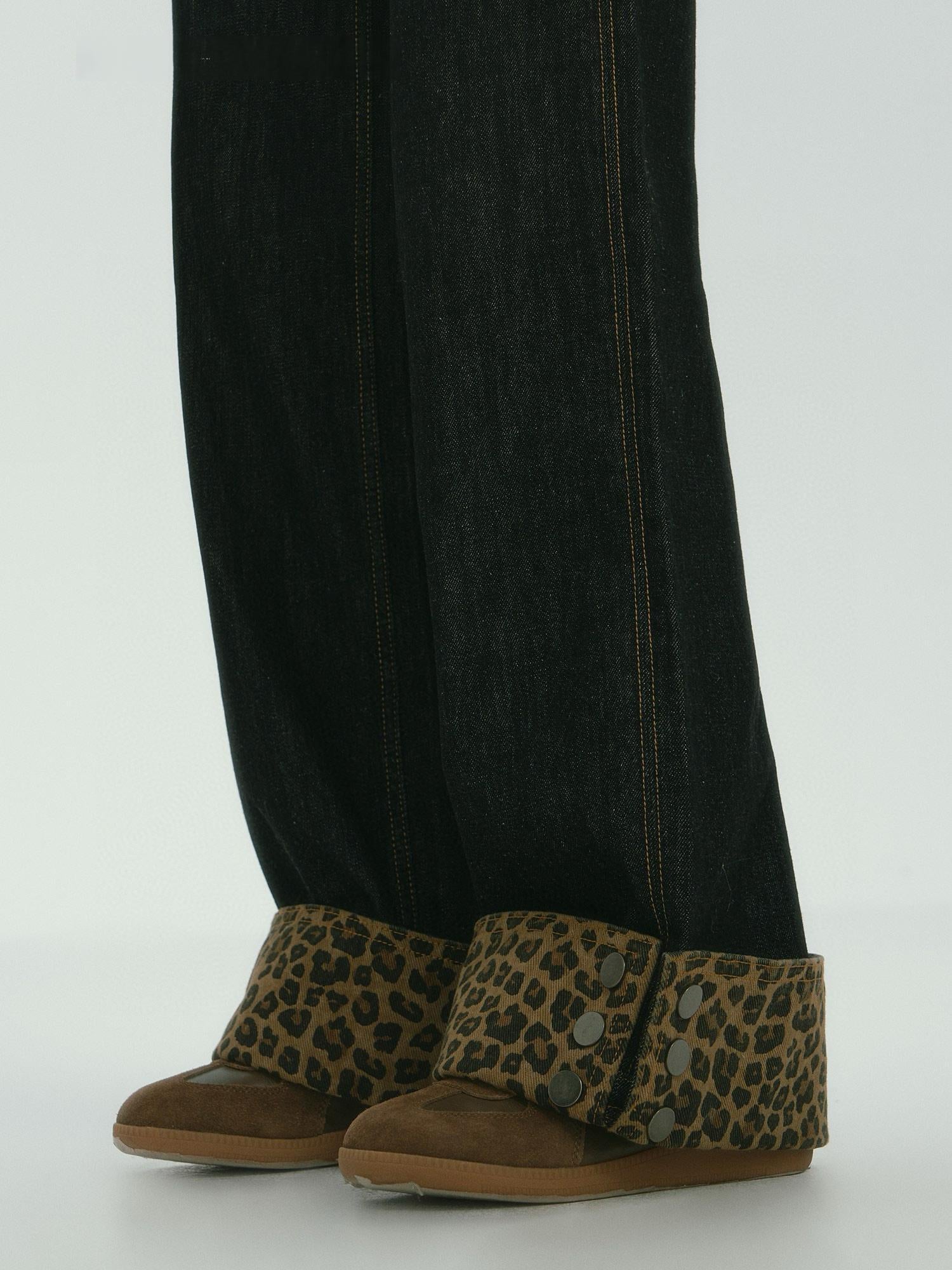 Leopard Cuff Wide-Leg Jeans