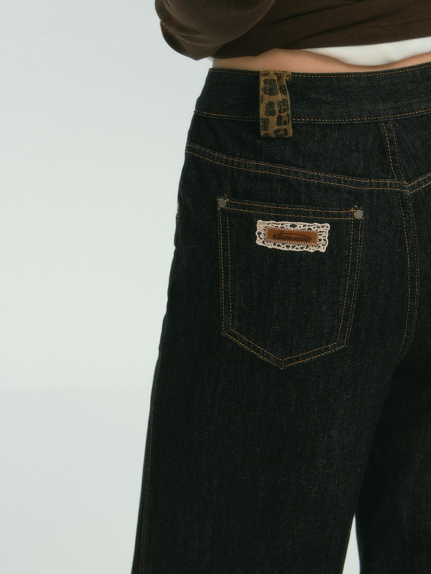 Leopard Cuff Wide-Leg Jeans