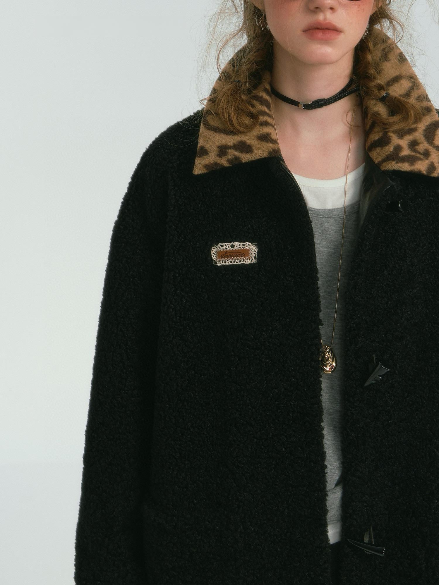 Leopard Collar Oversized Sherpa Coat
