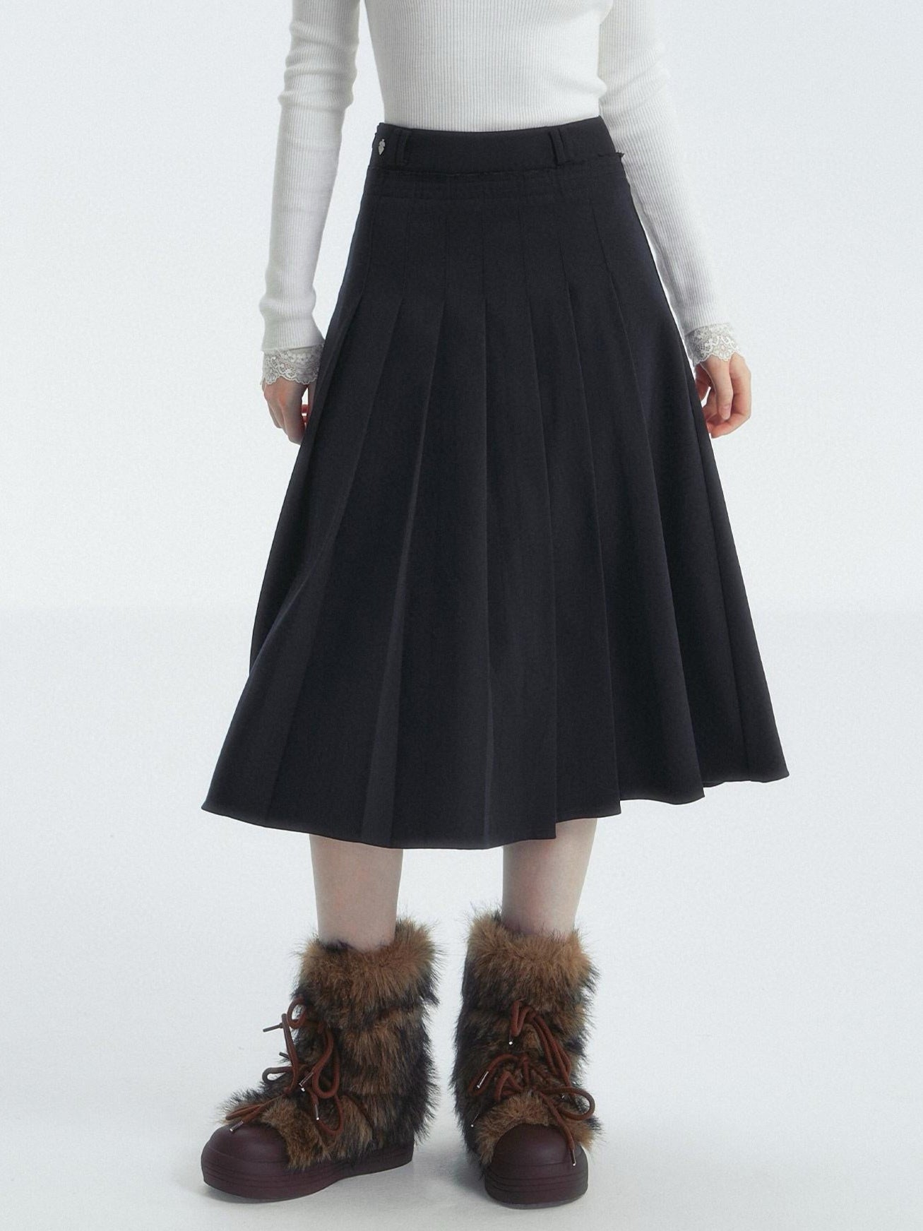 Preppy Style Pleated Midi Skirt