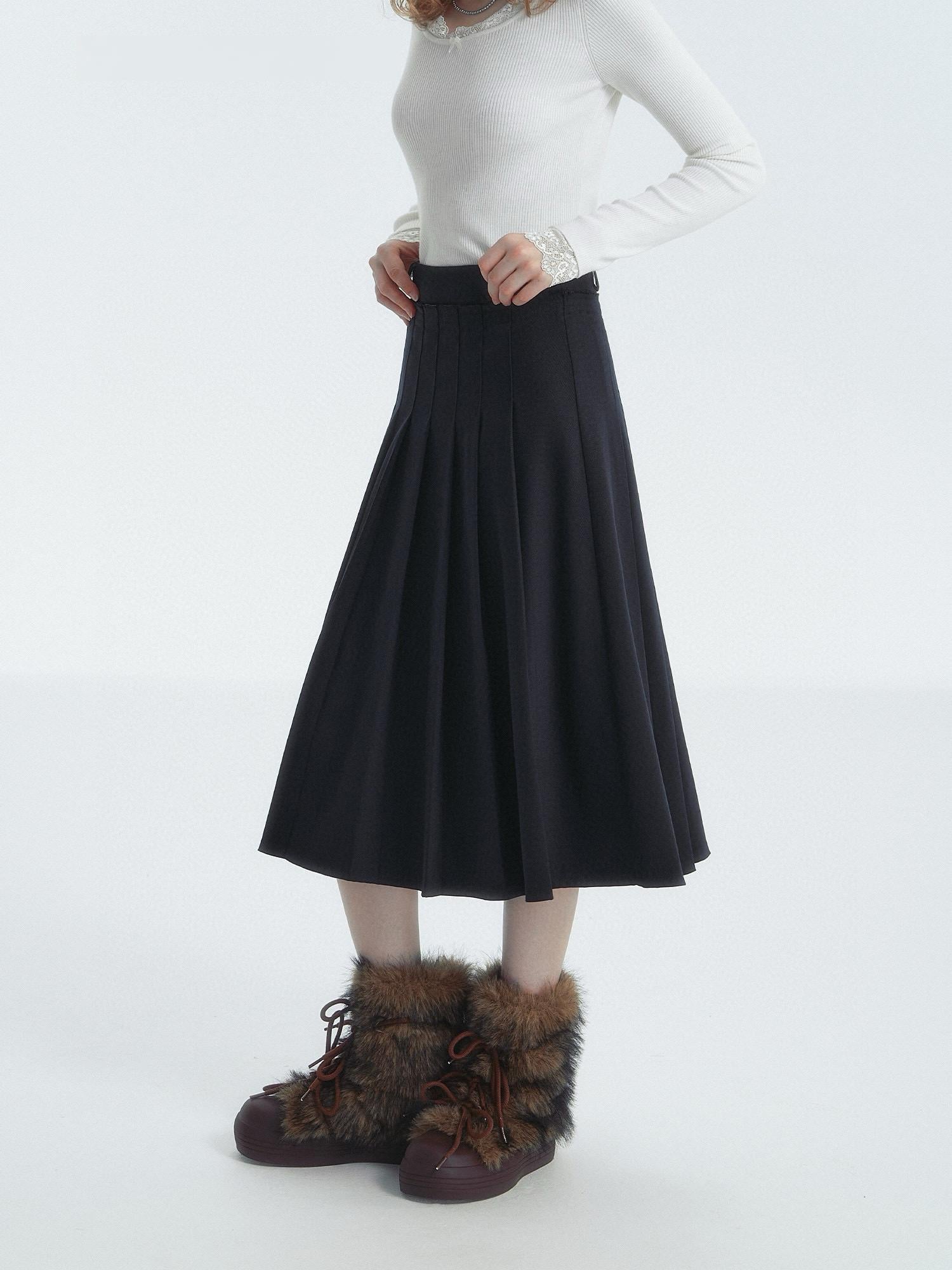 Preppy Style Pleated Midi Skirt