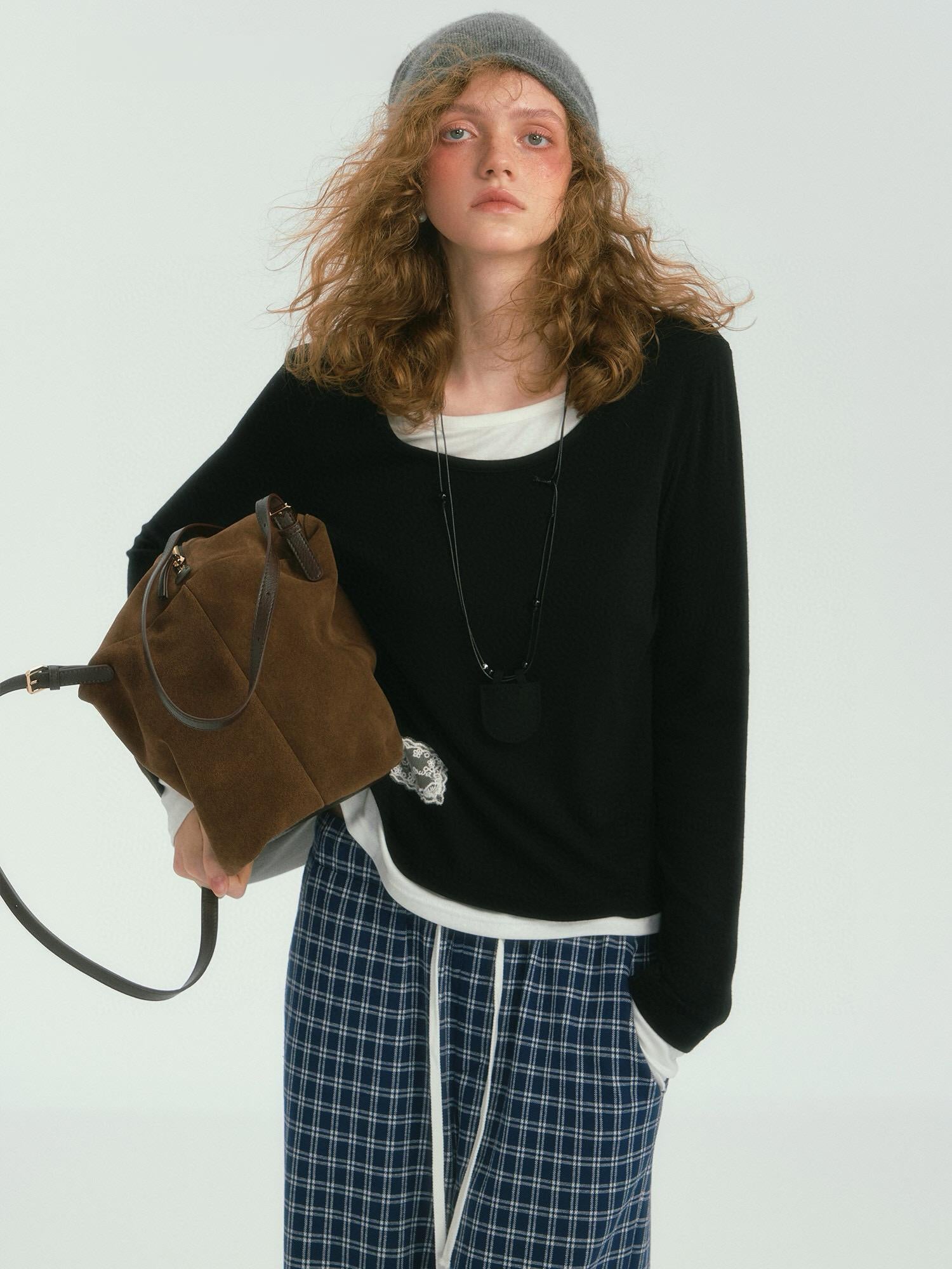 Layered Contrast Long-Sleeve Lace Top