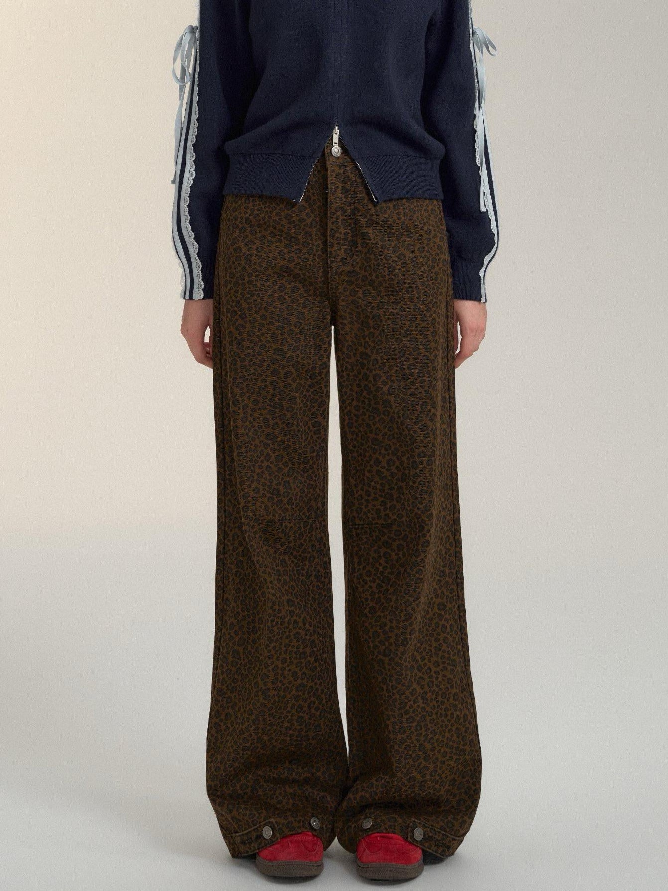 Retro Leopard Print Wide-Leg Pants