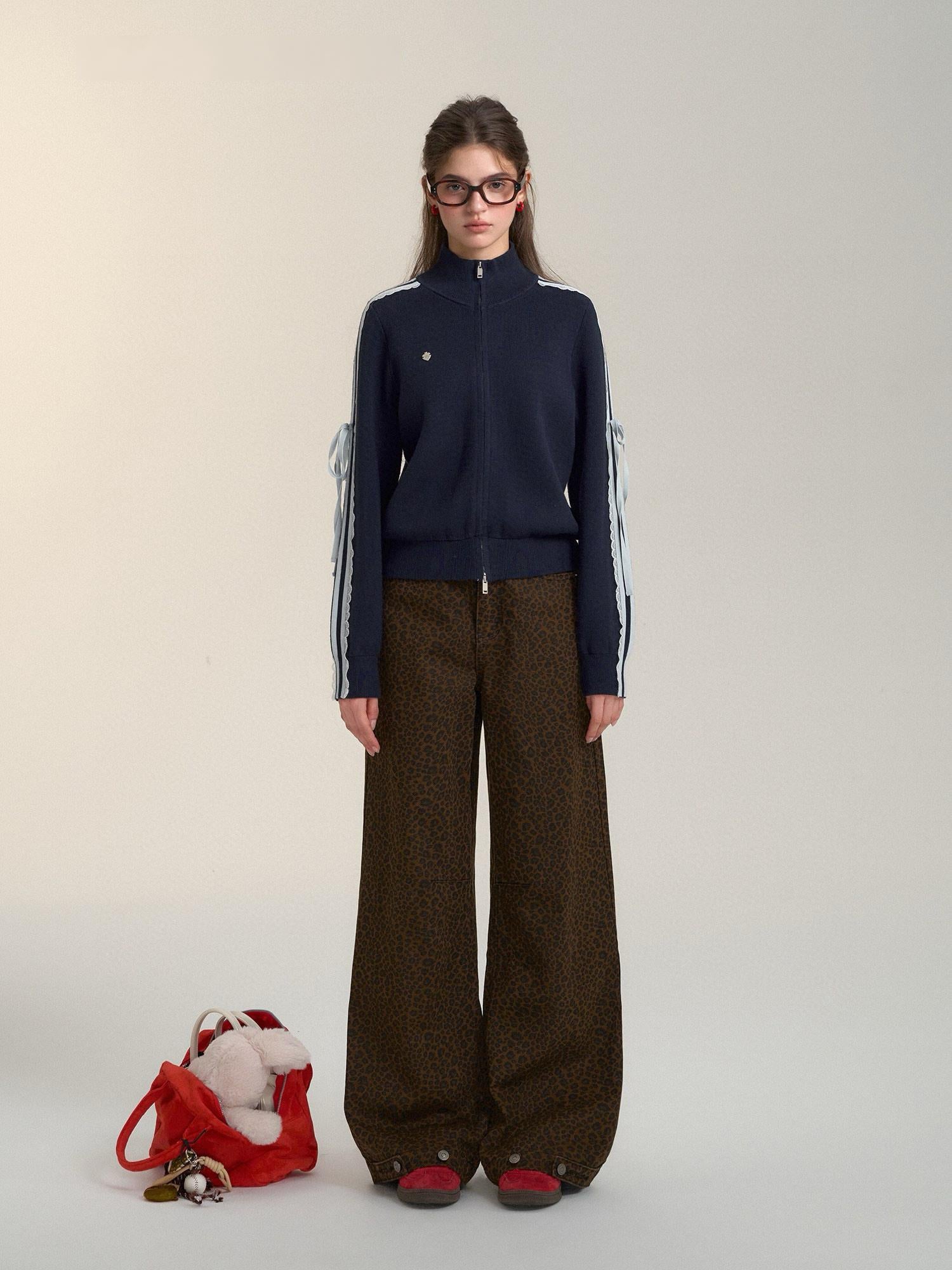 Retro Leopard Print Wide-Leg Pants