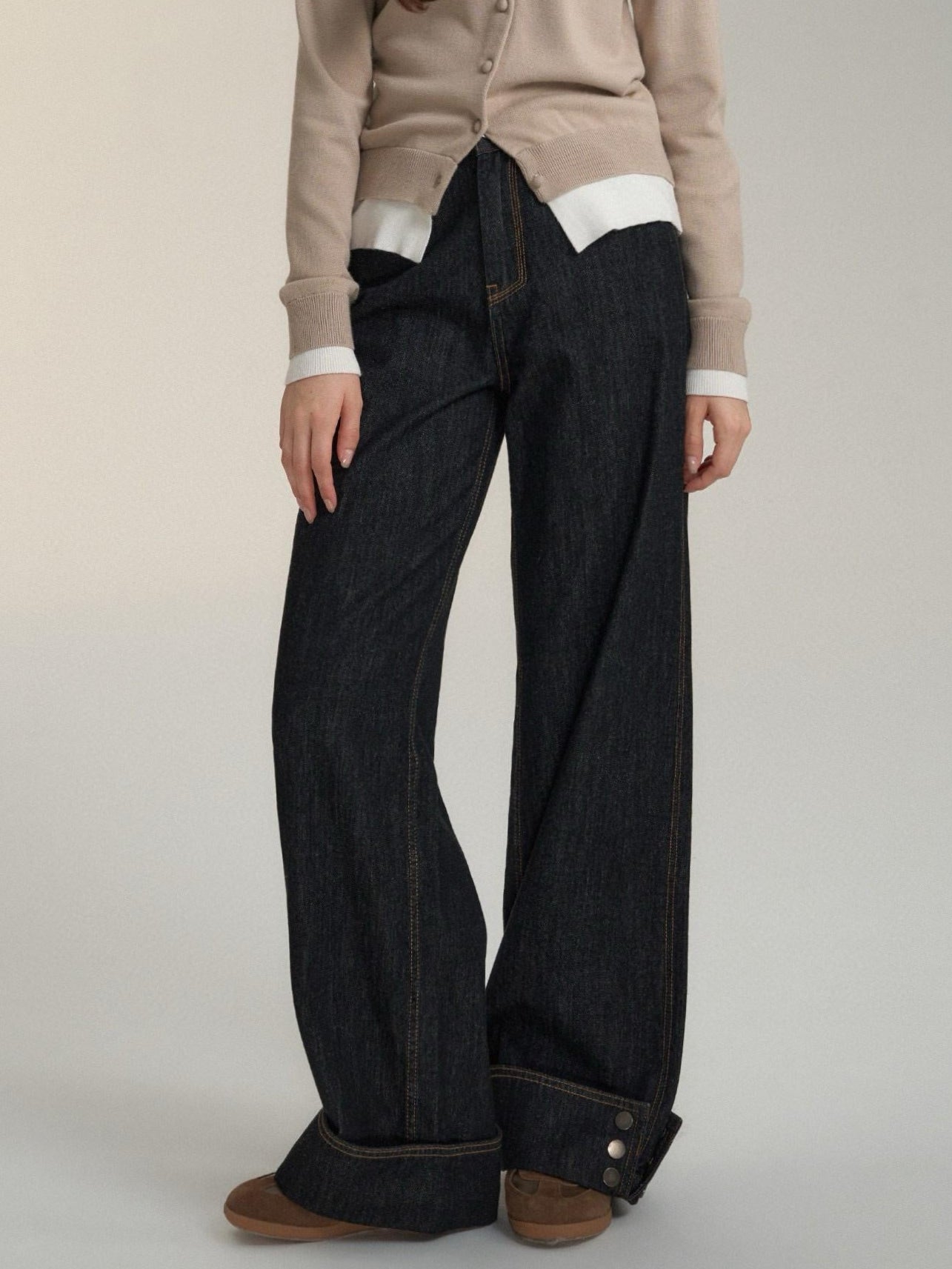 Retro Wide-Leg High-Waist Denim Pants