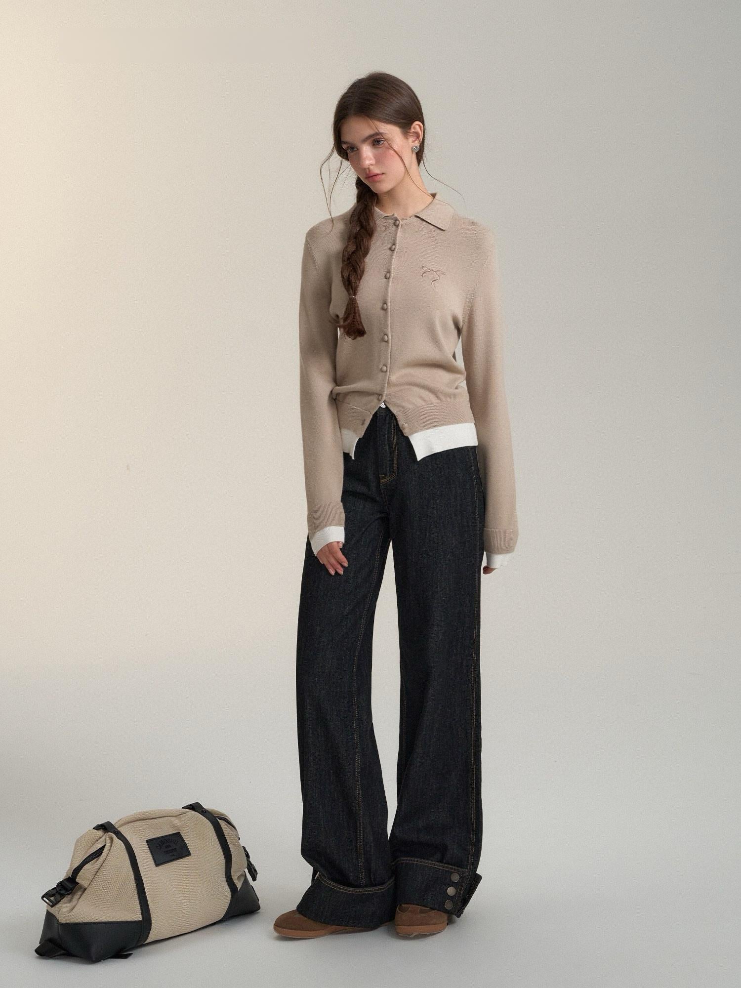Retro Wide-Leg High-Waist Denim Pants