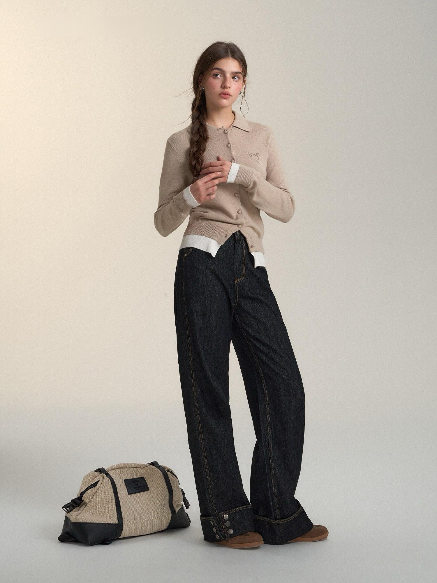 Retro Wide-Leg High-Waist Denim Pants
