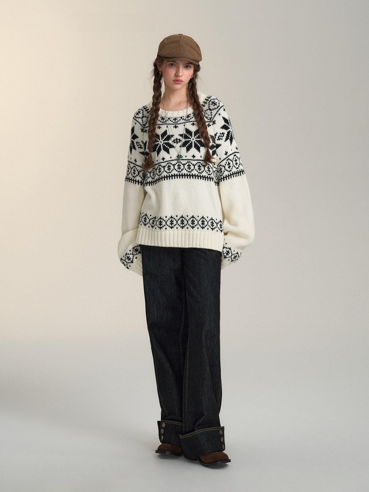 Retro Wide-Leg High-Waist Denim Pants