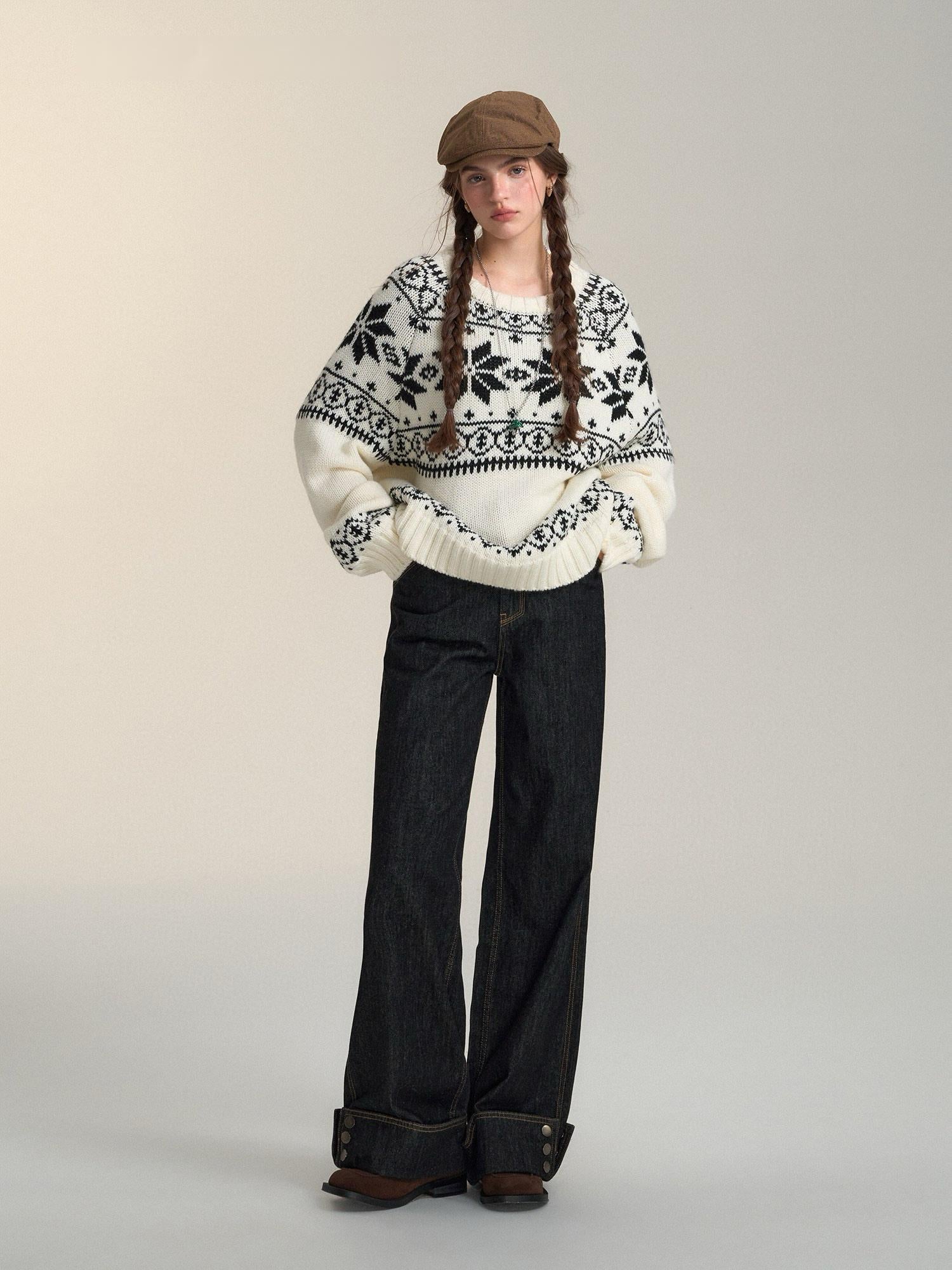 Retro Wide-Leg High-Waist Denim Pants