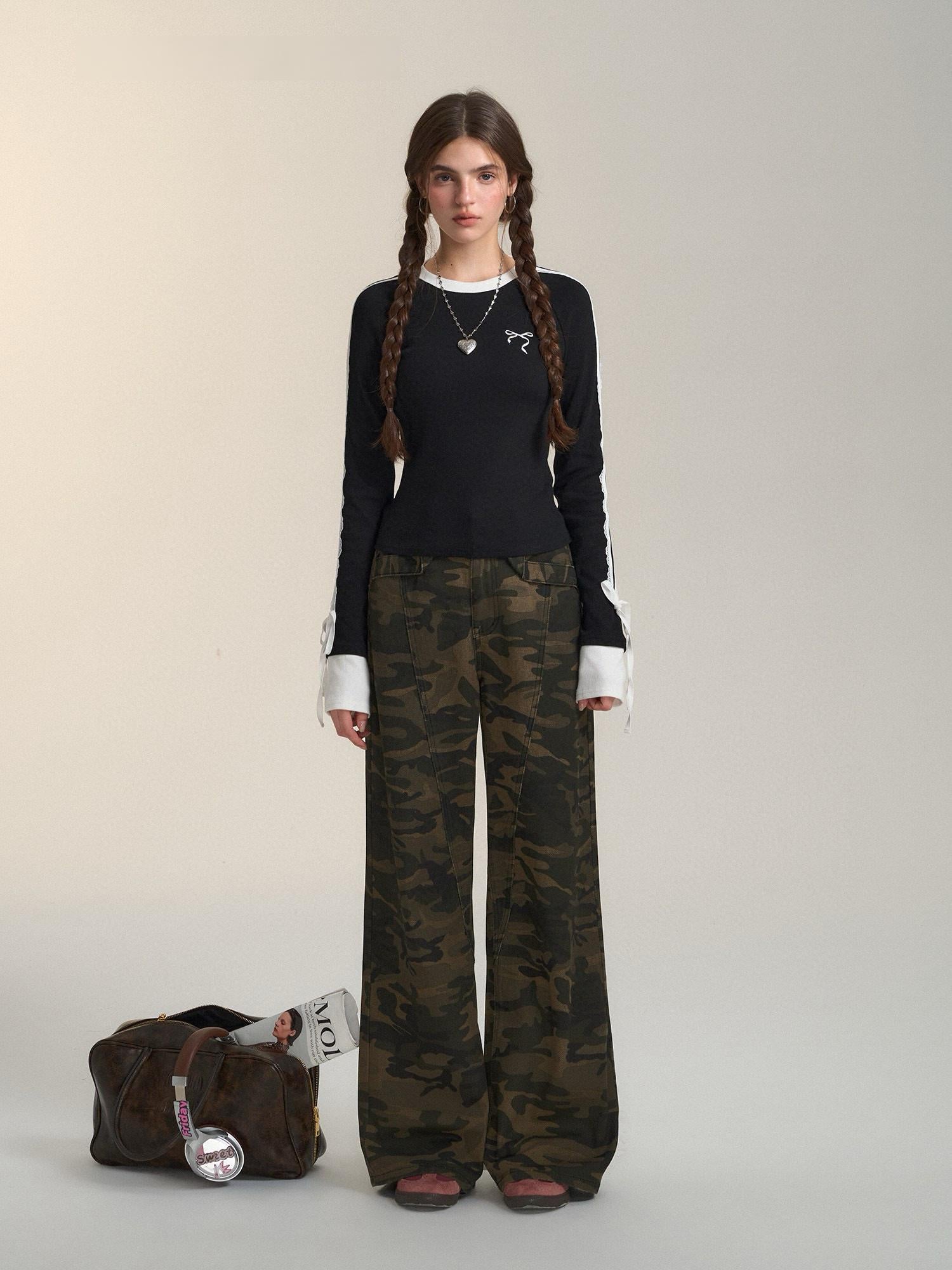 Retro Wide-Leg Camouflage Cargo Pants
