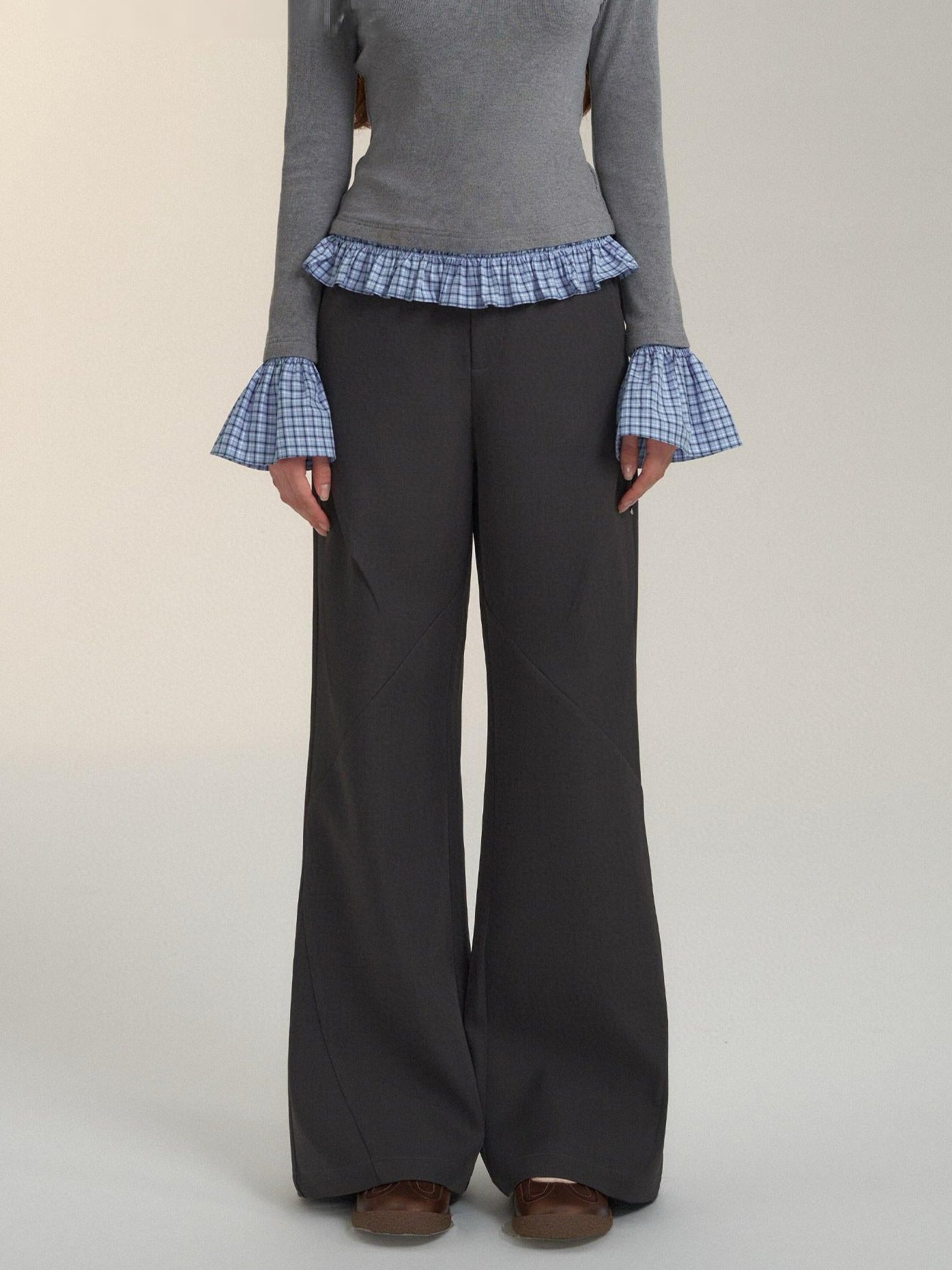 Grey Wide-Leg Flaredl Pants