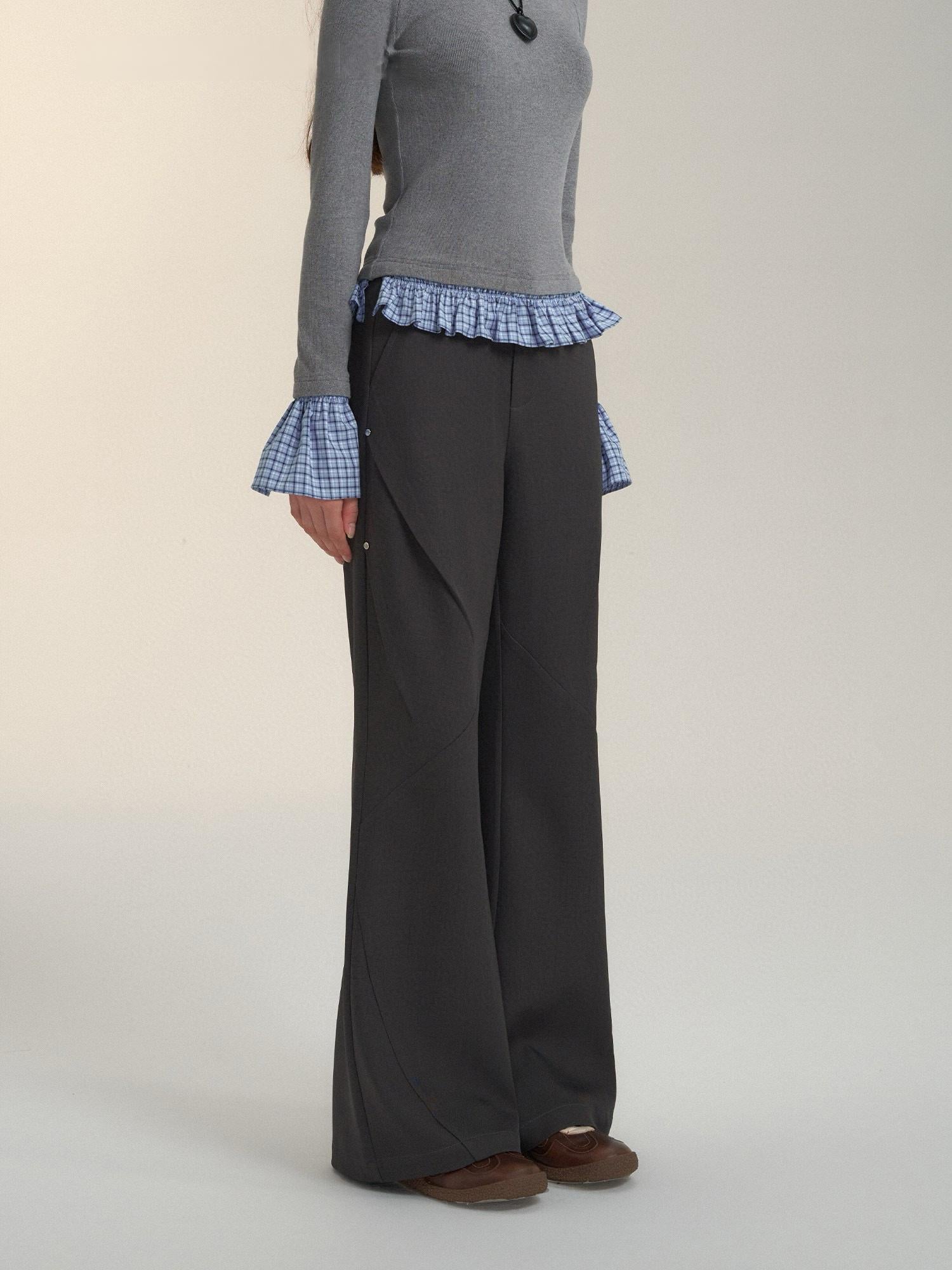 Grey Wide-Leg Flaredl Pants